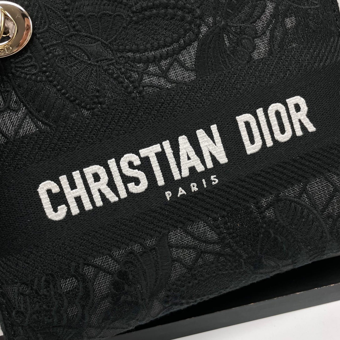 Dior Elegant Black Embroidered Canvas Handbag with Top Handle