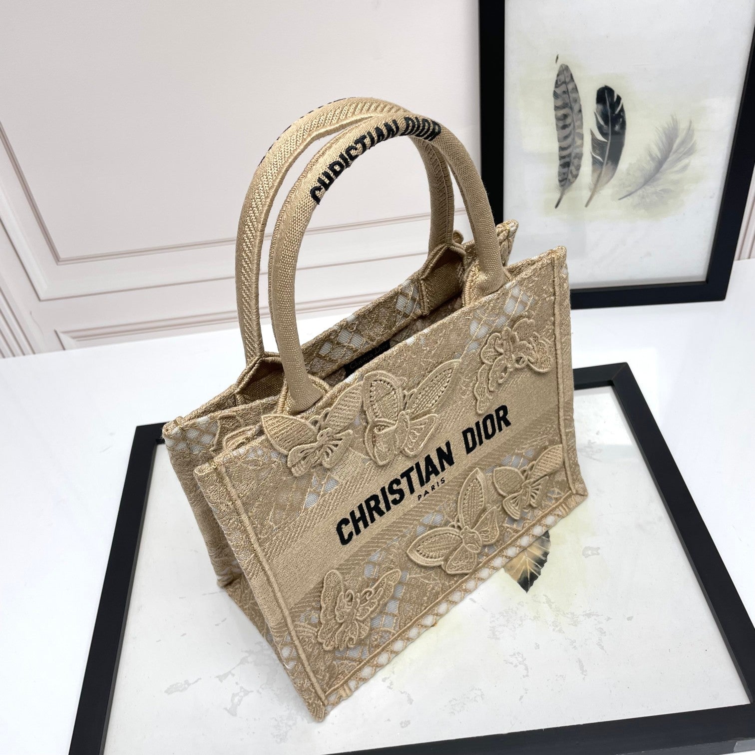 Christian Dior Medium Book Tote - Beige Butterfly Embroidered Canvas Bag