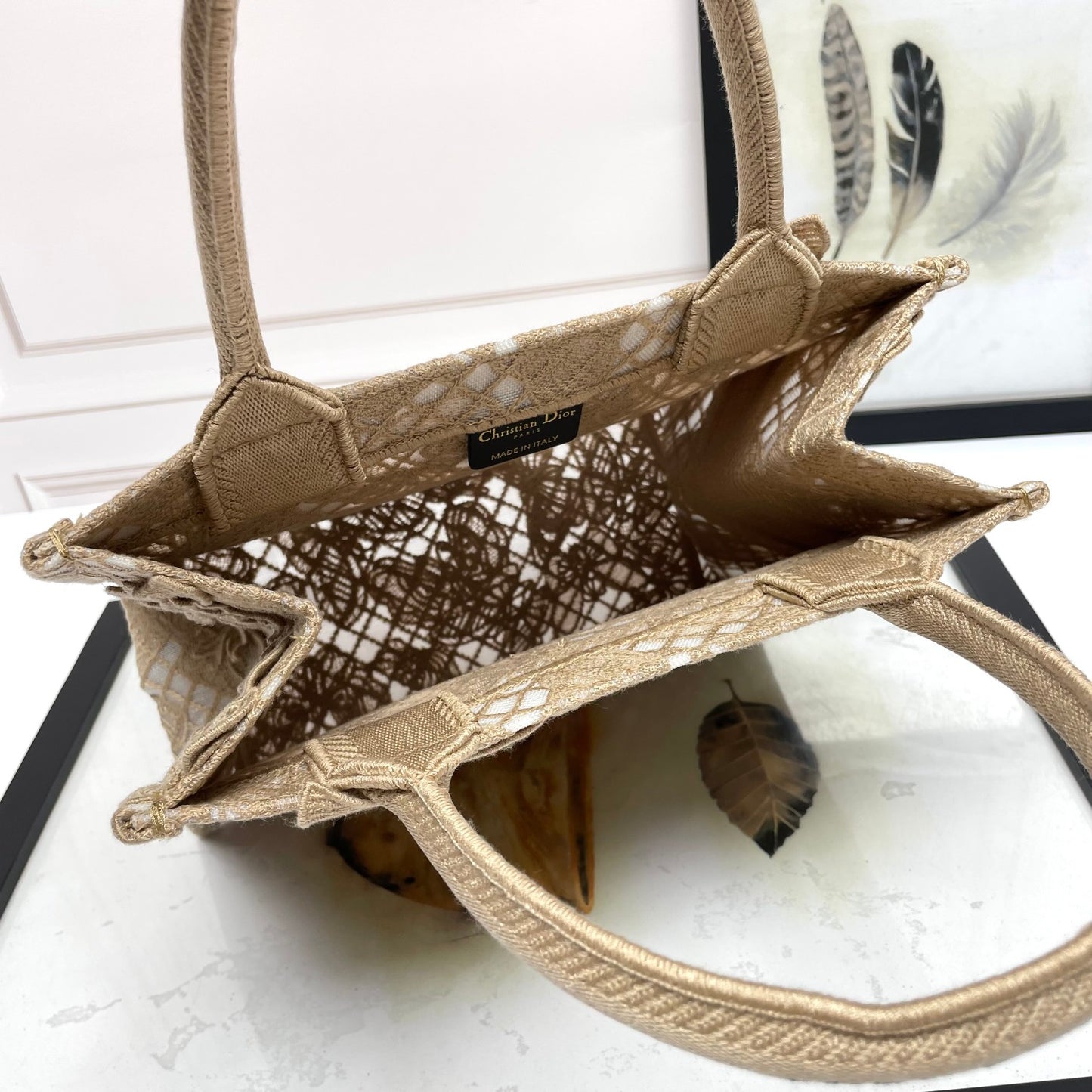 Christian Dior Medium Book Tote - Beige Butterfly Embroidered Canvas Bag