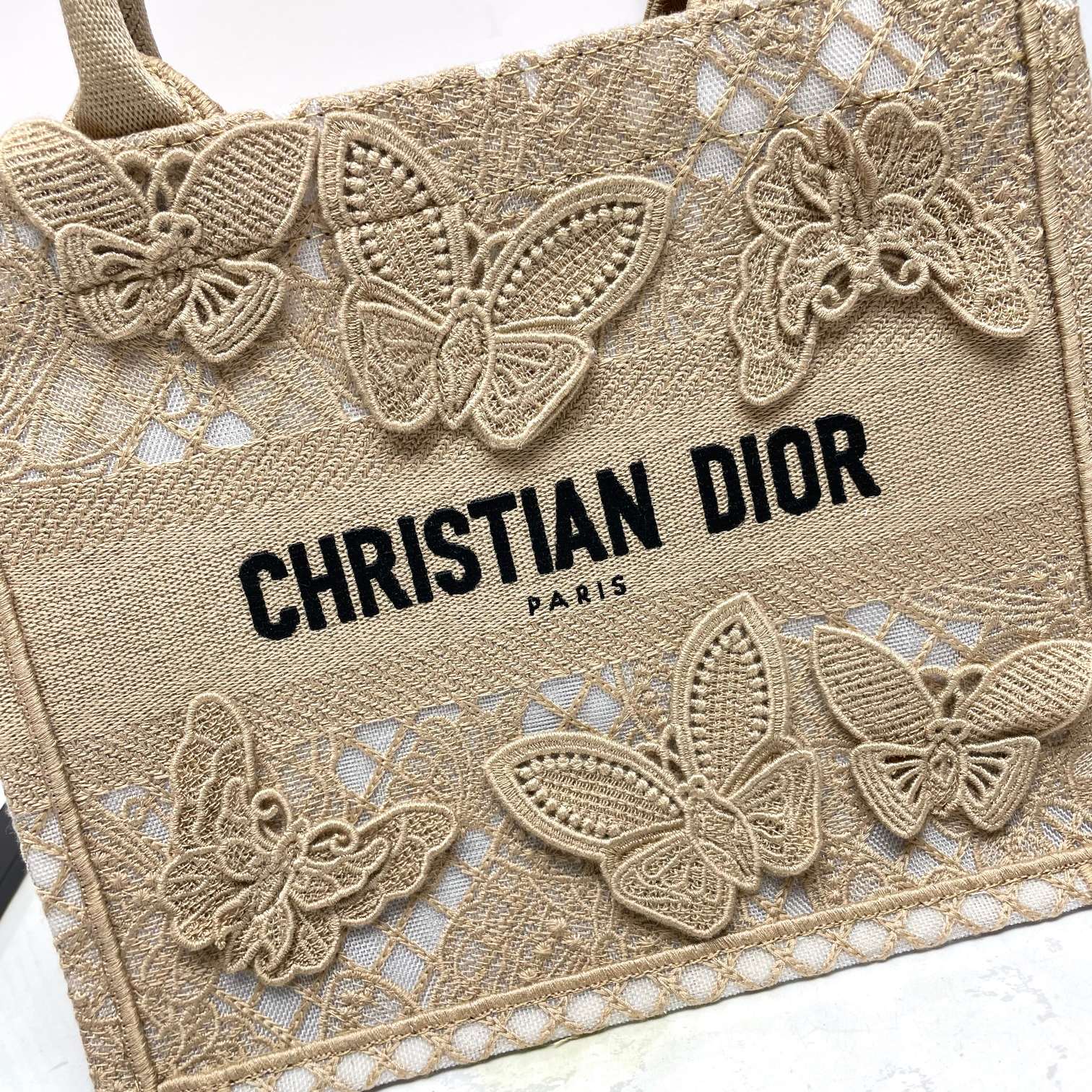 Christian Dior Medium Book Tote - Beige Butterfly Embroidered Canvas Bag