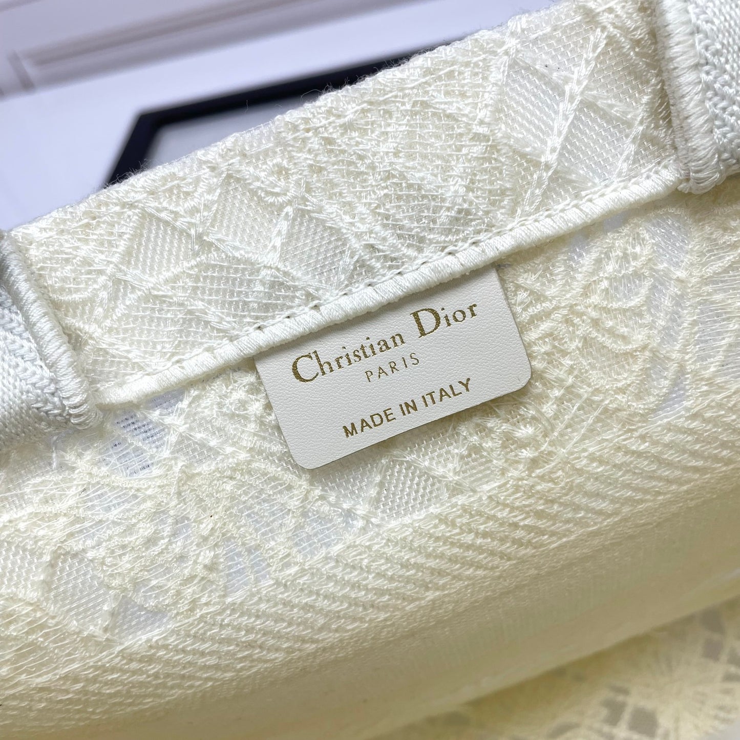 Christian Dior White Butterfly Embroidered Medium Book Tote Bag
