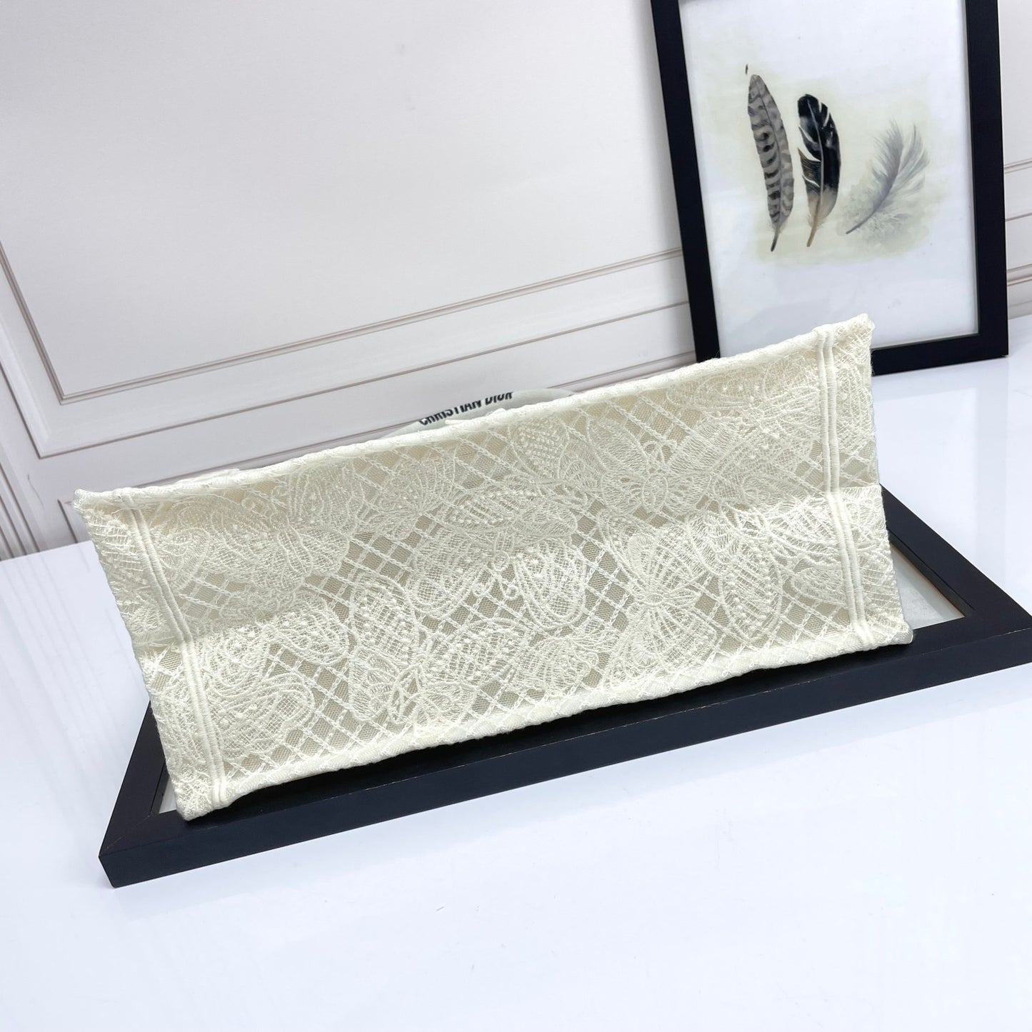 Dior White Butterfly Embroidery Canvas Tote Bag with Top Handles