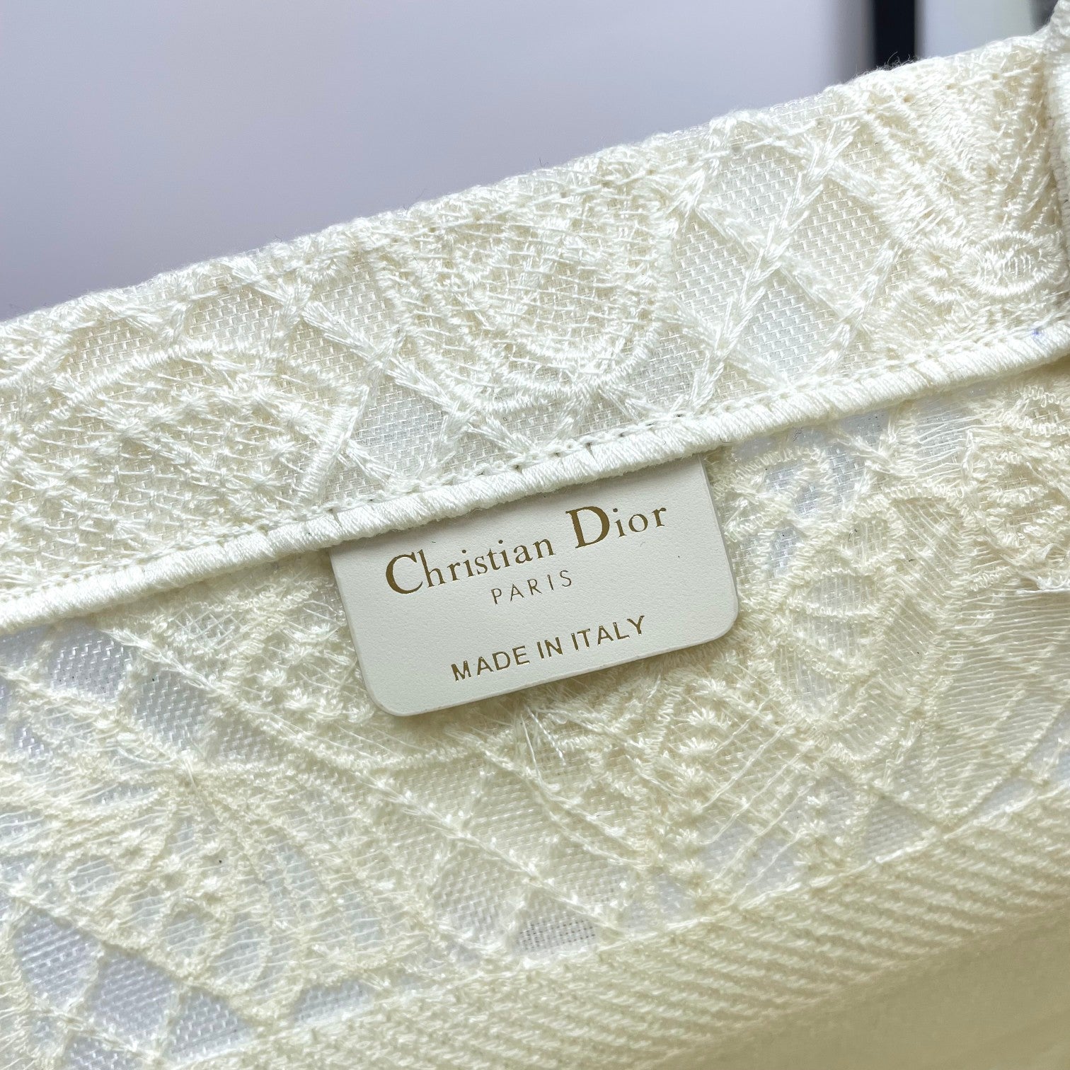 Dior White Butterfly Embroidery Canvas Tote Bag with Top Handles