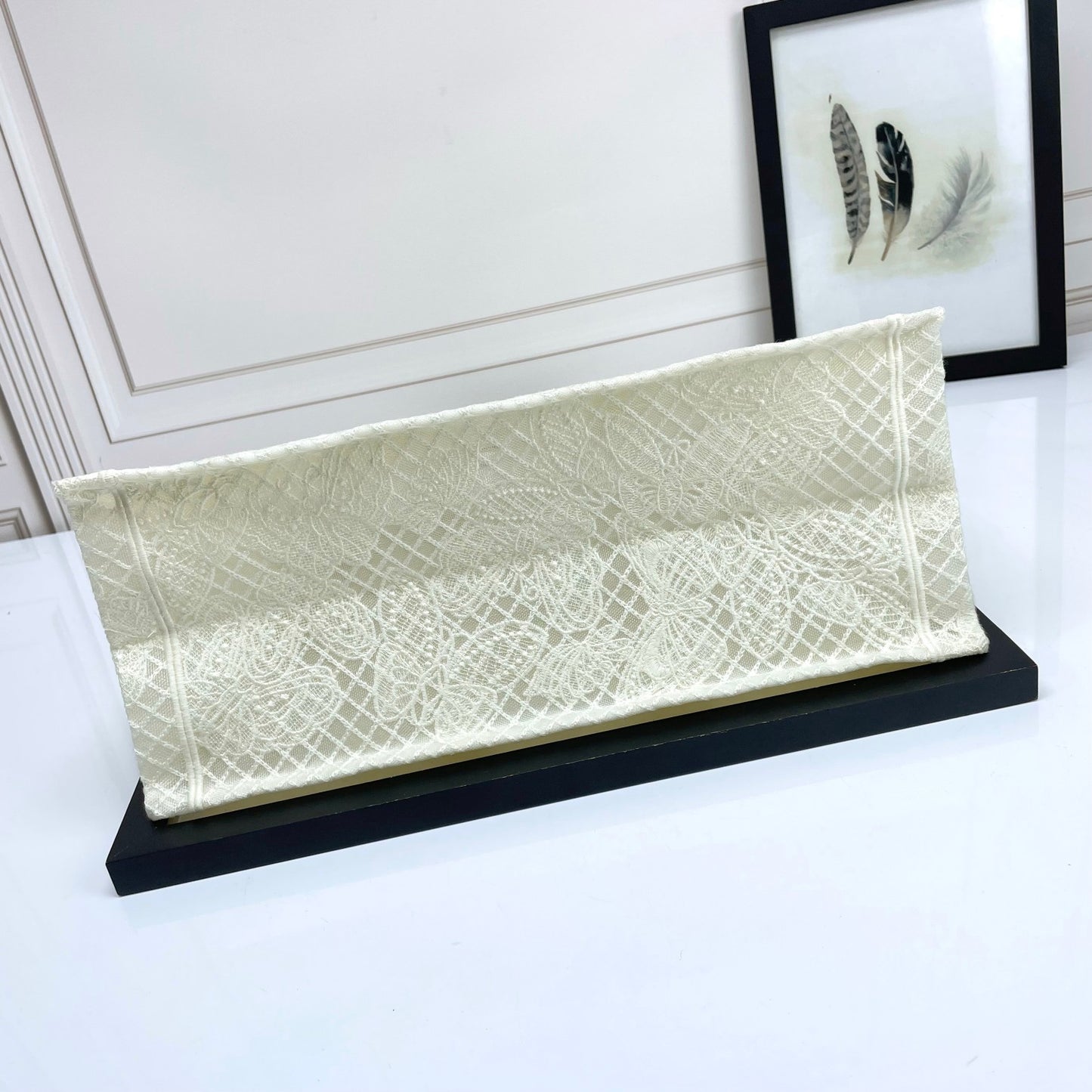 Dior Elegant Off-White Canvas Tote Bag with Butterfly Embroidery