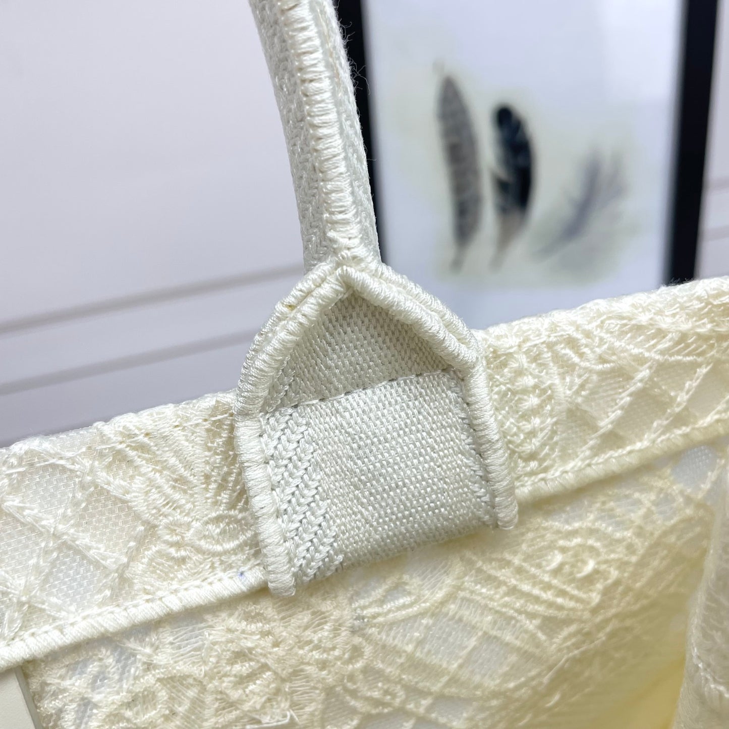 Dior Elegant Off-White Canvas Tote Bag with Butterfly Embroidery