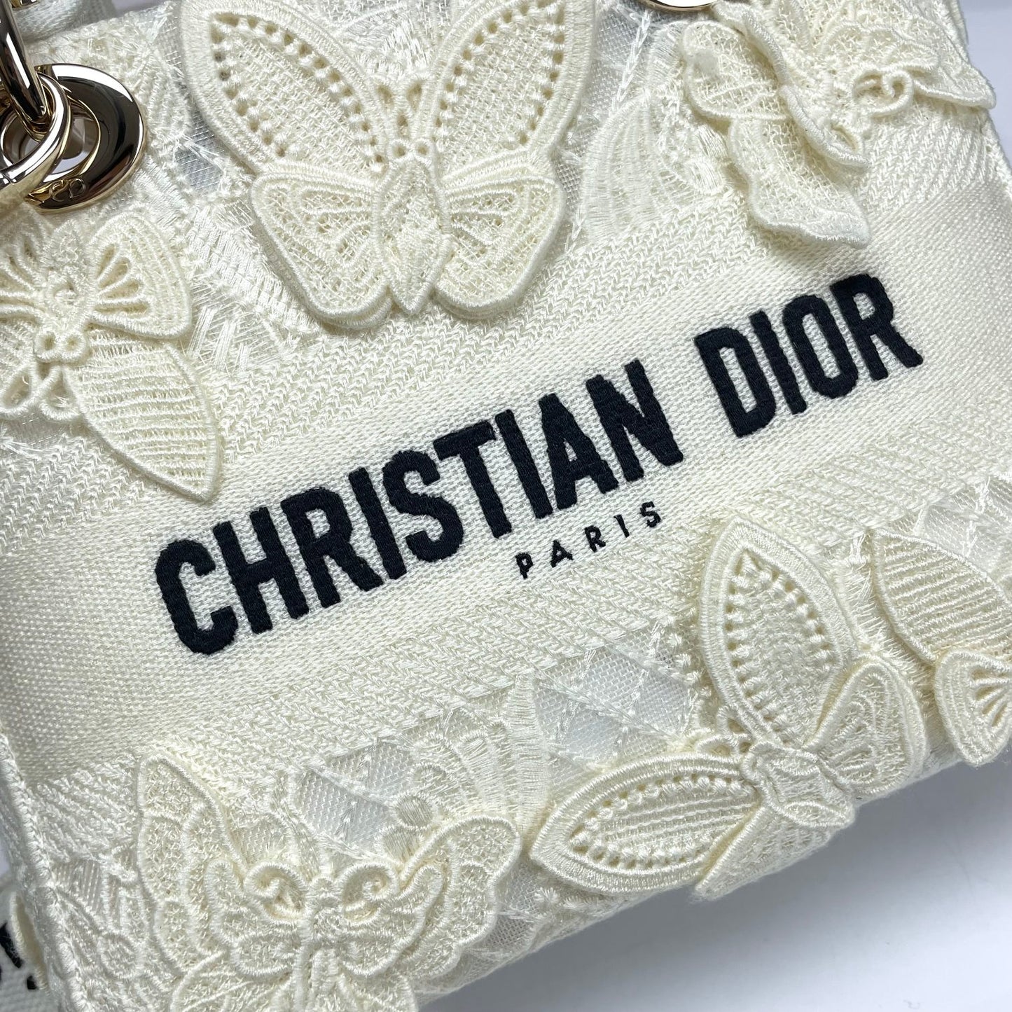 Christian Dior Lady D-Lite Medium Bag - White Butterfly Embroidery