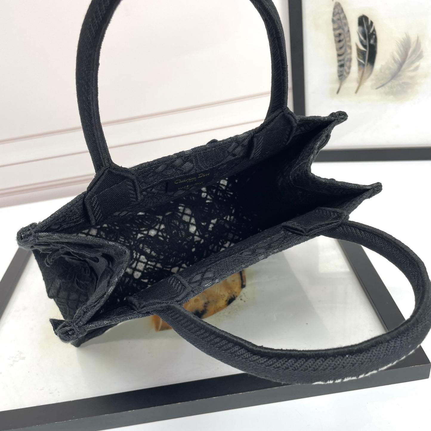Dior Elegant Black Embroidered Butterfly Canvas Tote Handbag