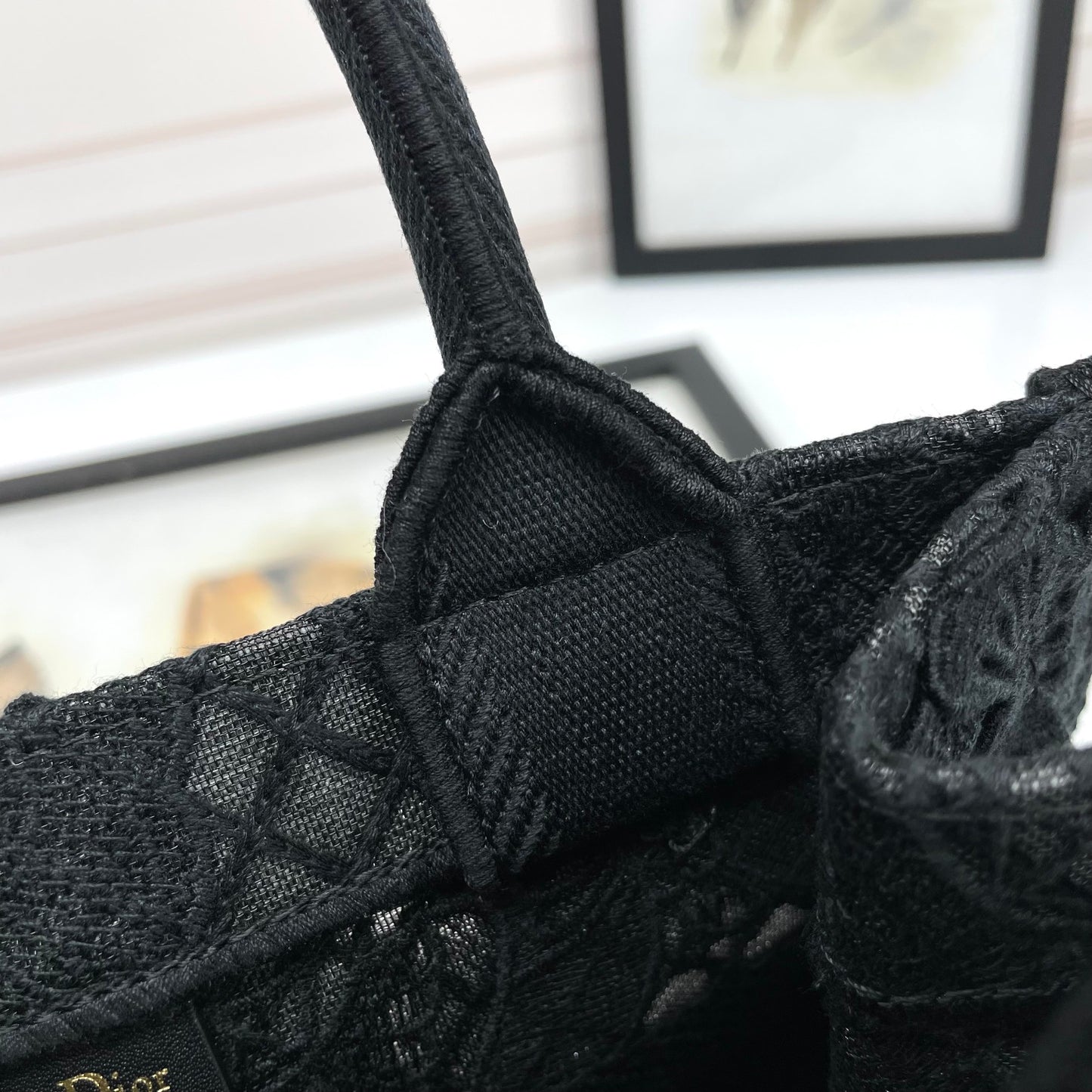 Dior Elegant Black Canvas Tote Bag with Embroidered Butterfly Detail