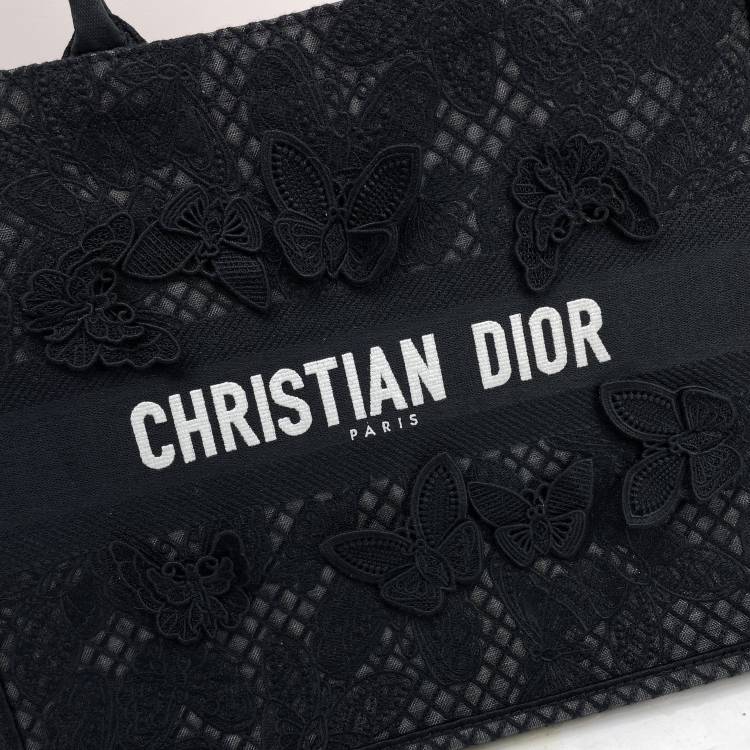 Dior Luxury Style Black Canvas Tote Bag with Butterfly Embroidery