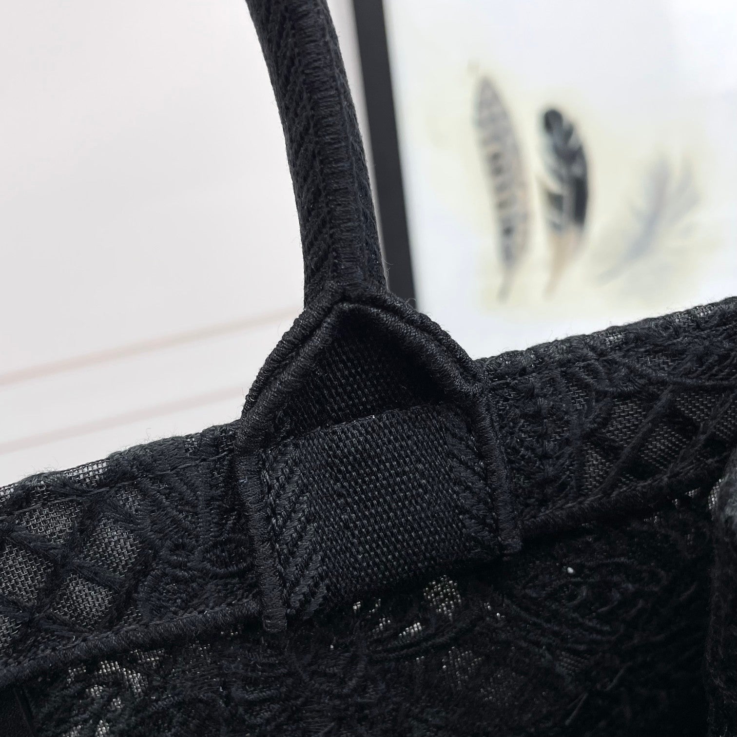 Dior Elegant Black Canvas Tote Bag with Butterfly Lace Embroidery