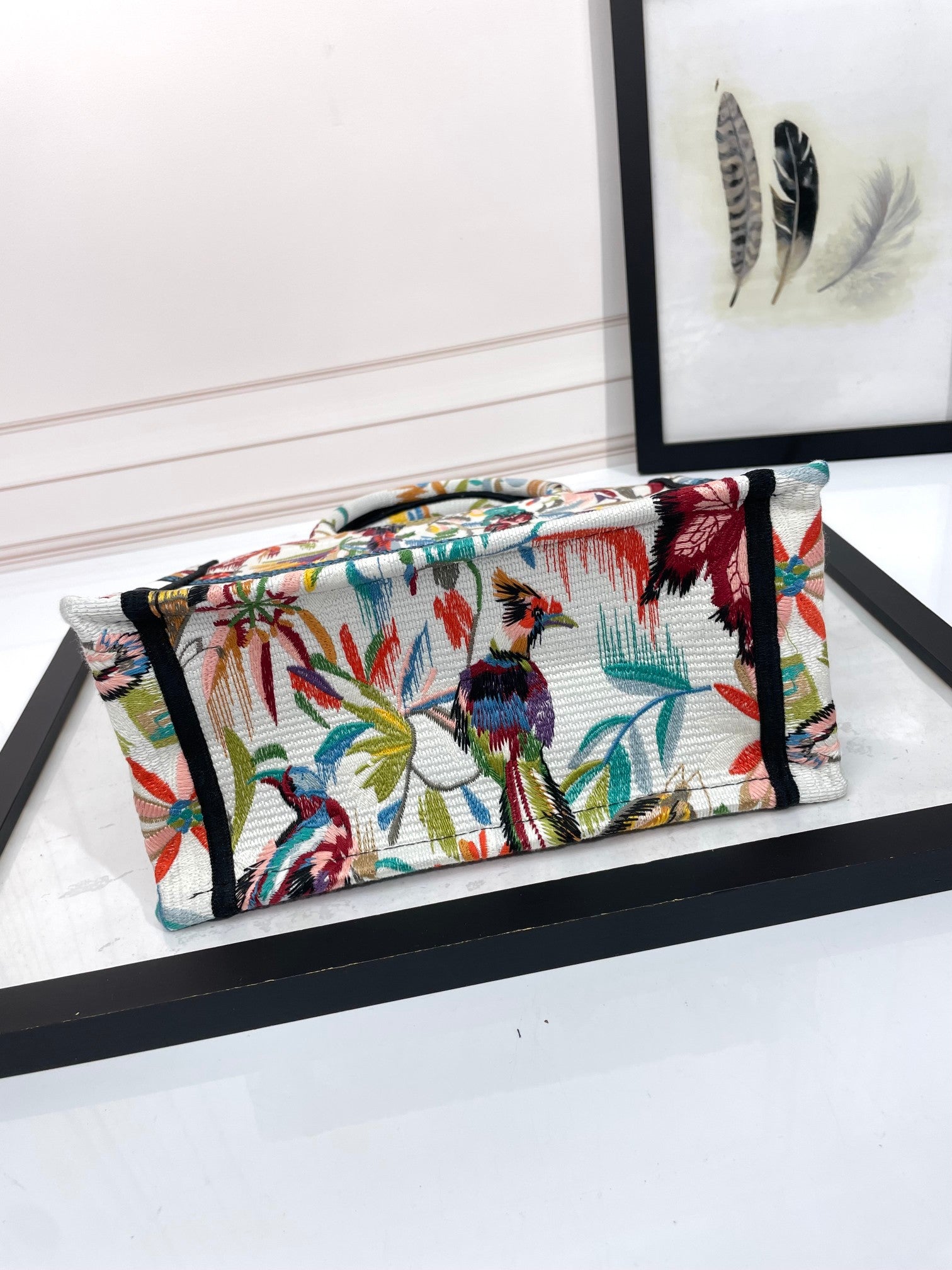 Christian Dior Mini Book Tote - Multicolor Floral Embroidered Canvas