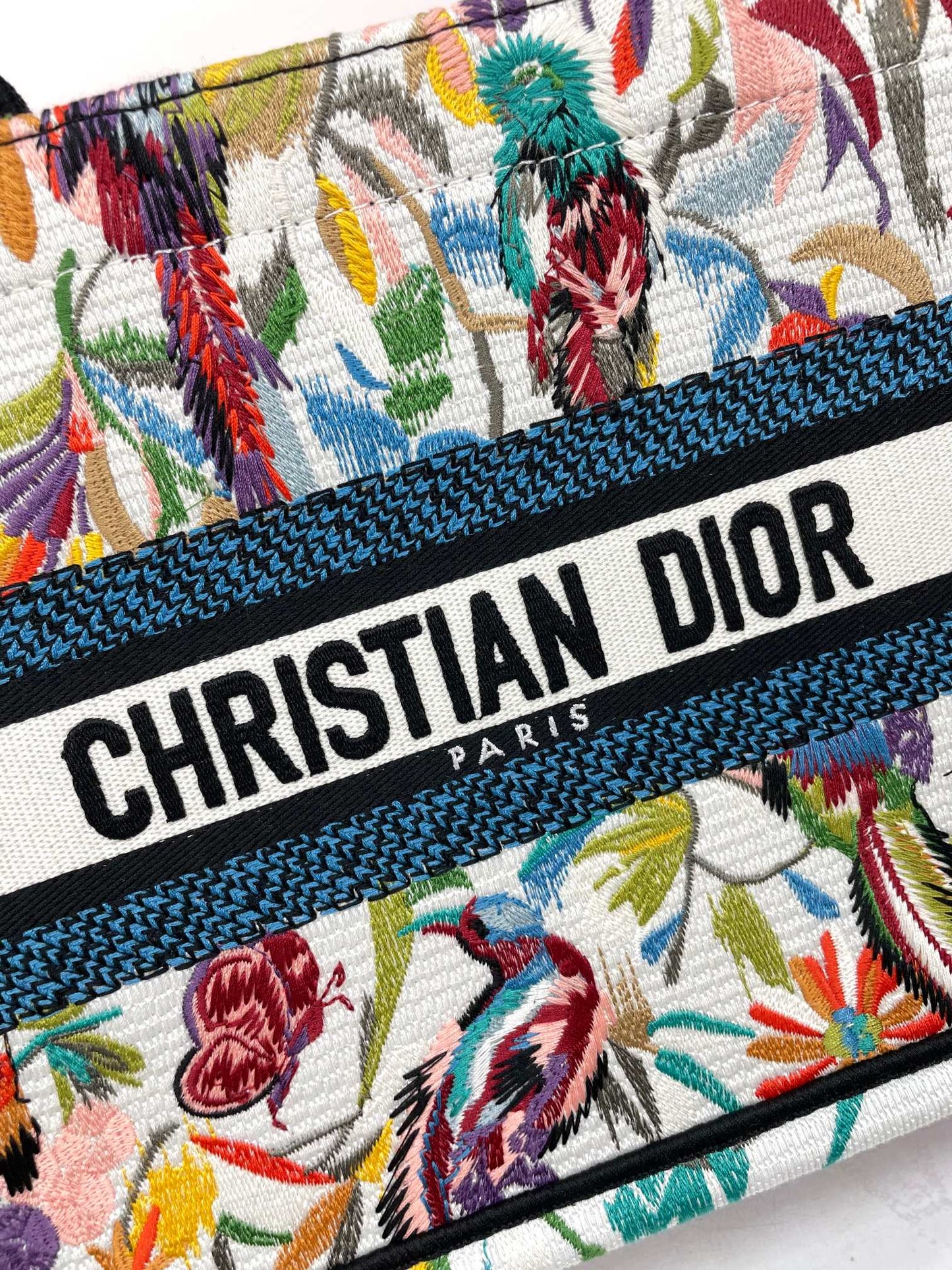 Dior Colorful Tropical Floral Print Canvas Top Handle Tote Bag