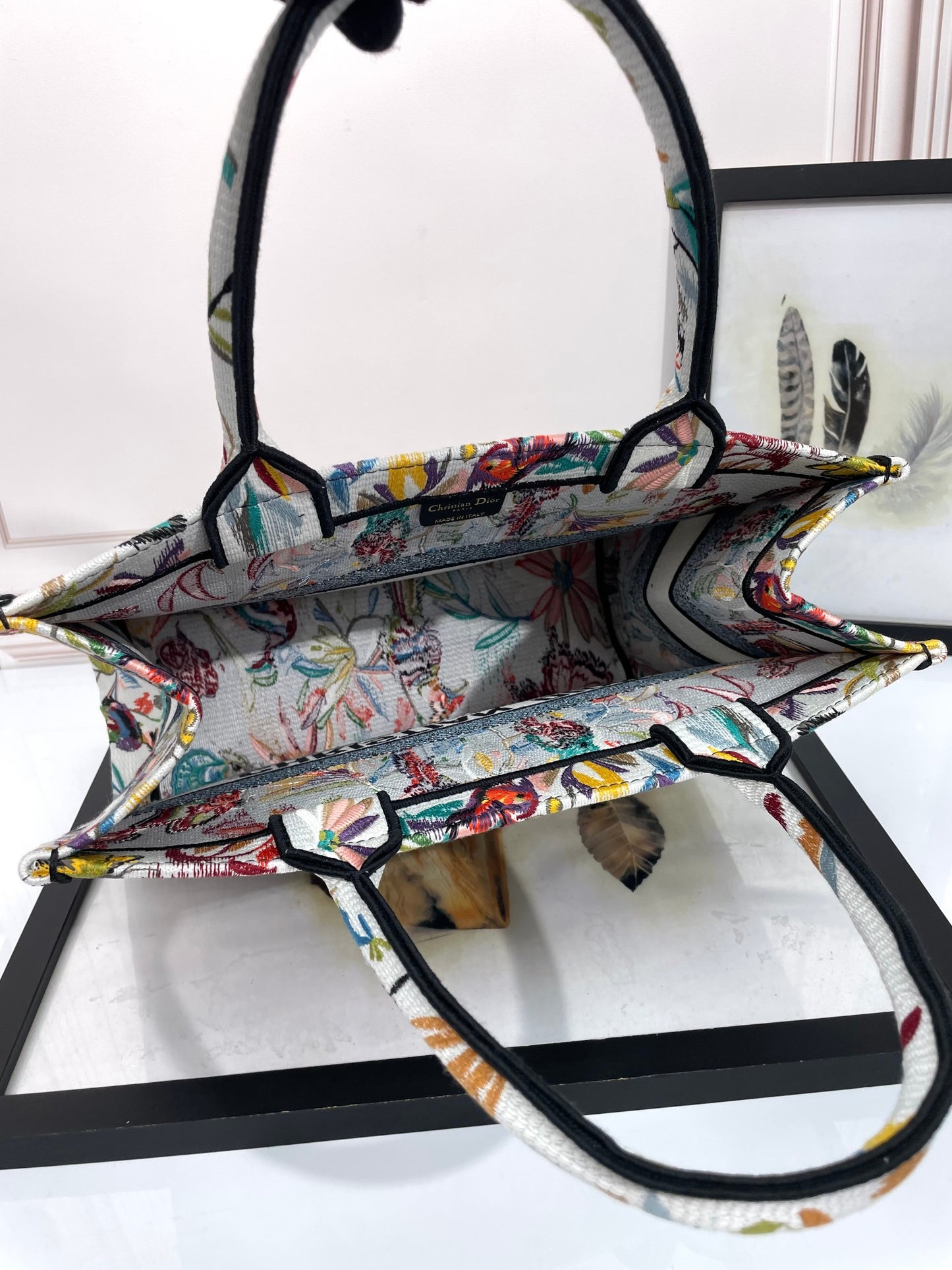 Dior Colorful Embroidered Floral Butterfly Canvas Tote Bag for Women