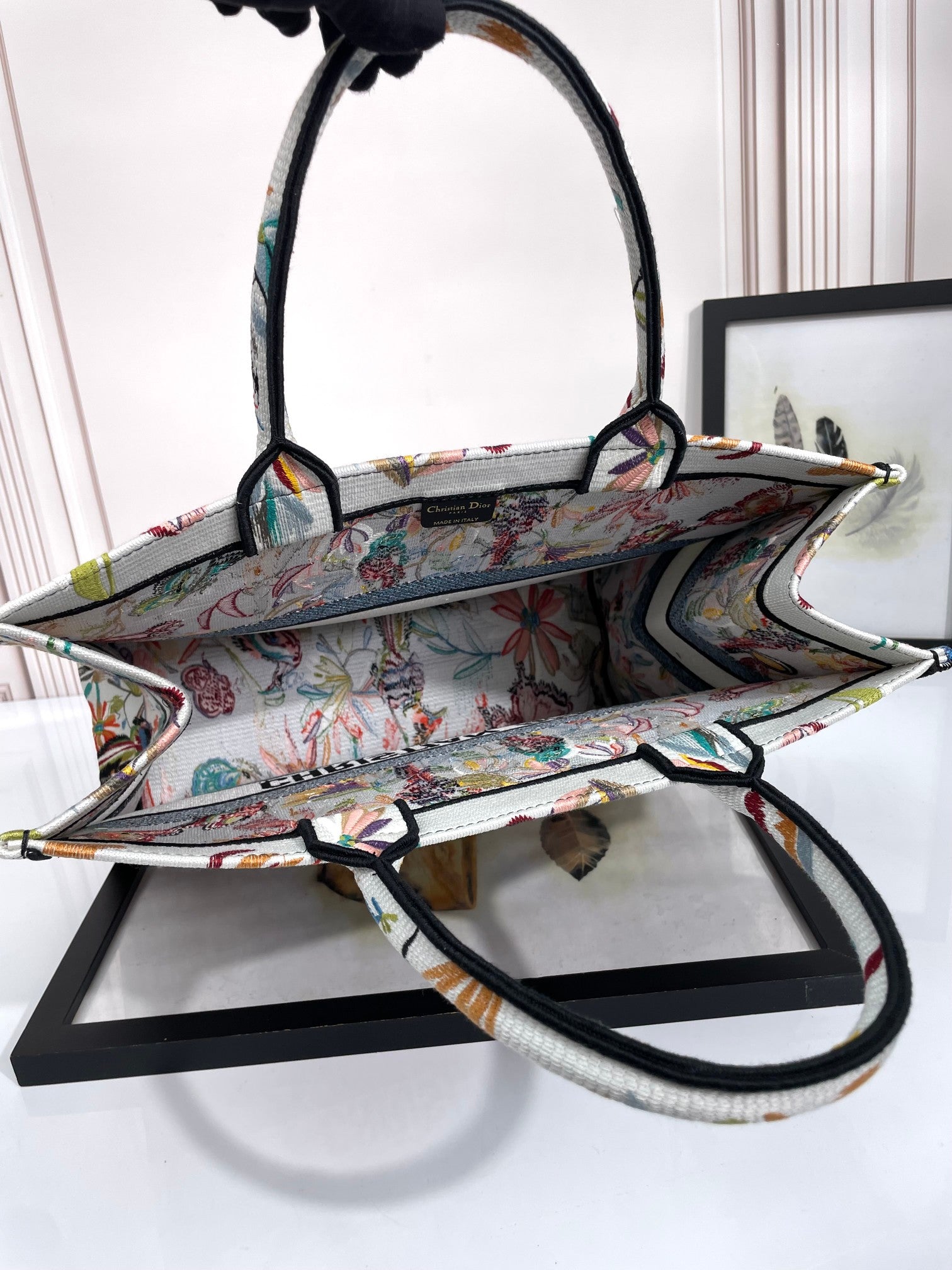 Christian Dior Book Tote Multicolor Butterfly Floral Embroidery Canvas Bag