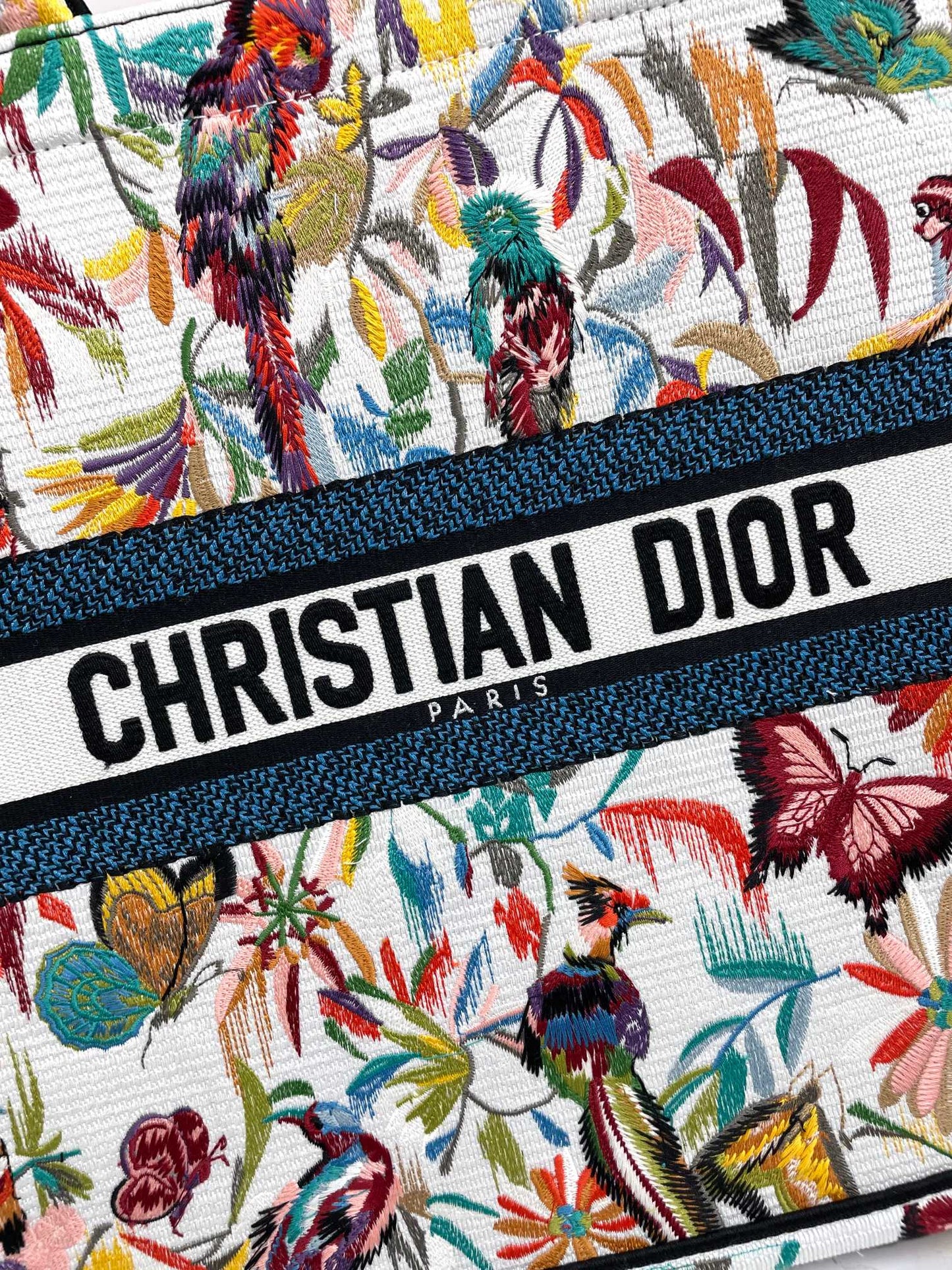 Dior Large Floral Butterfly Embroidered Canvas Tote Bag