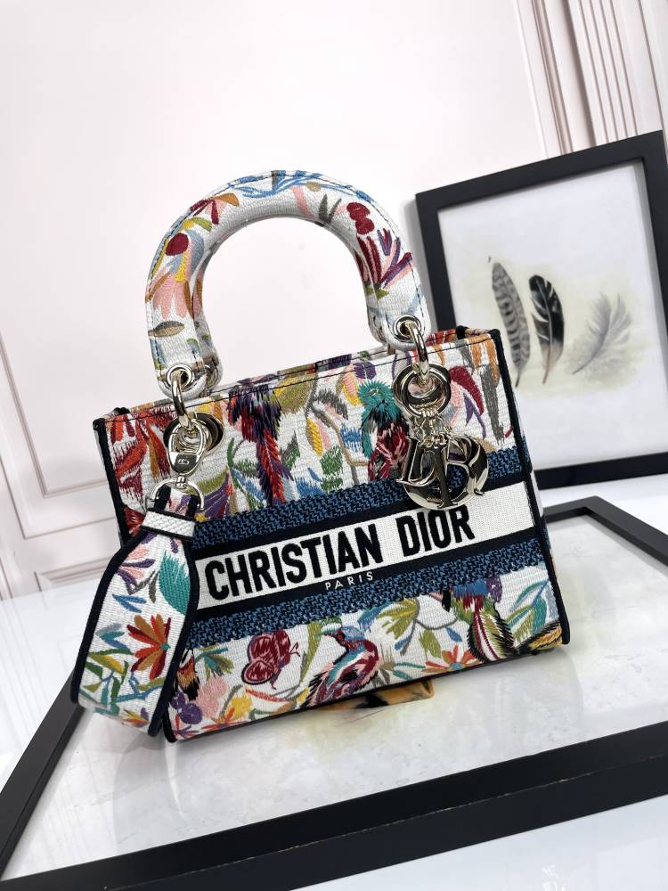 Dior Elegant Multicolor Floral Canvas Handbag with Matching Strap