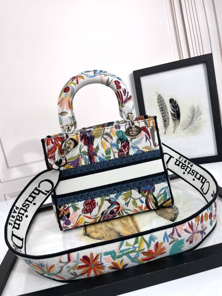 Dior Elegant Colorful Floral Print Top Handle Handbag with Strap