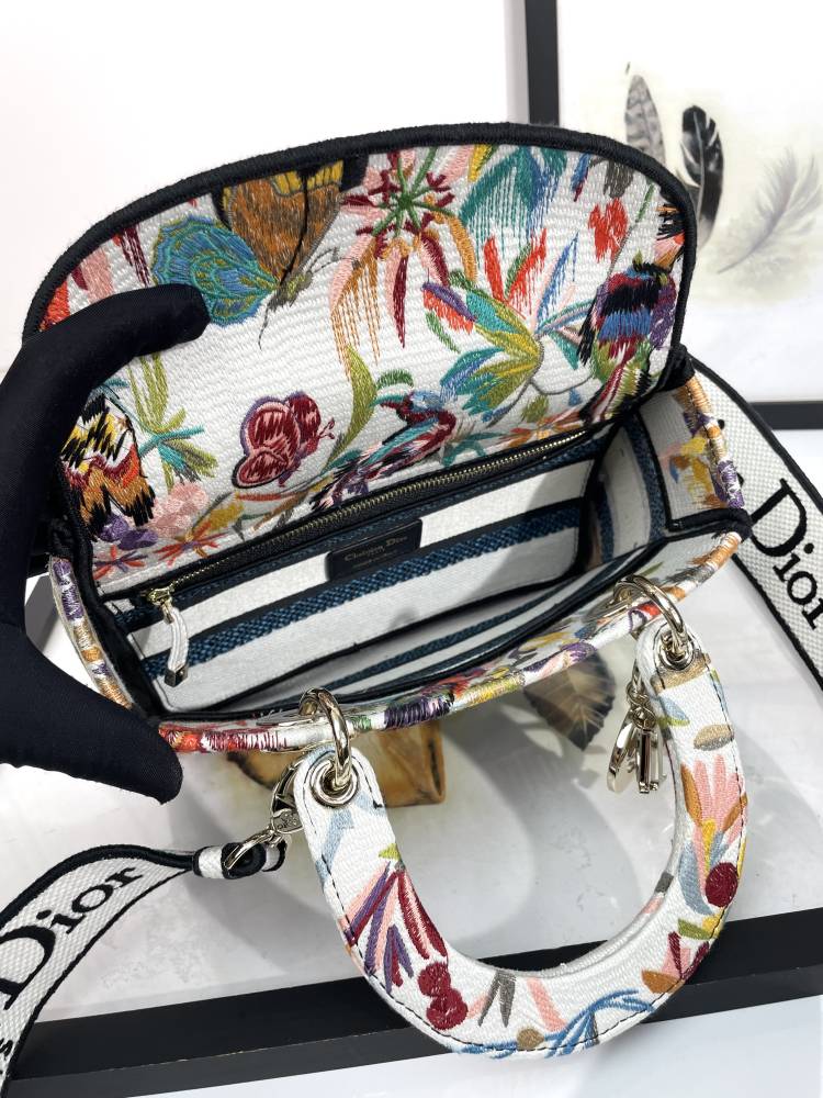 Dior Elegant Colorful Floral Print Top Handle Handbag with Strap