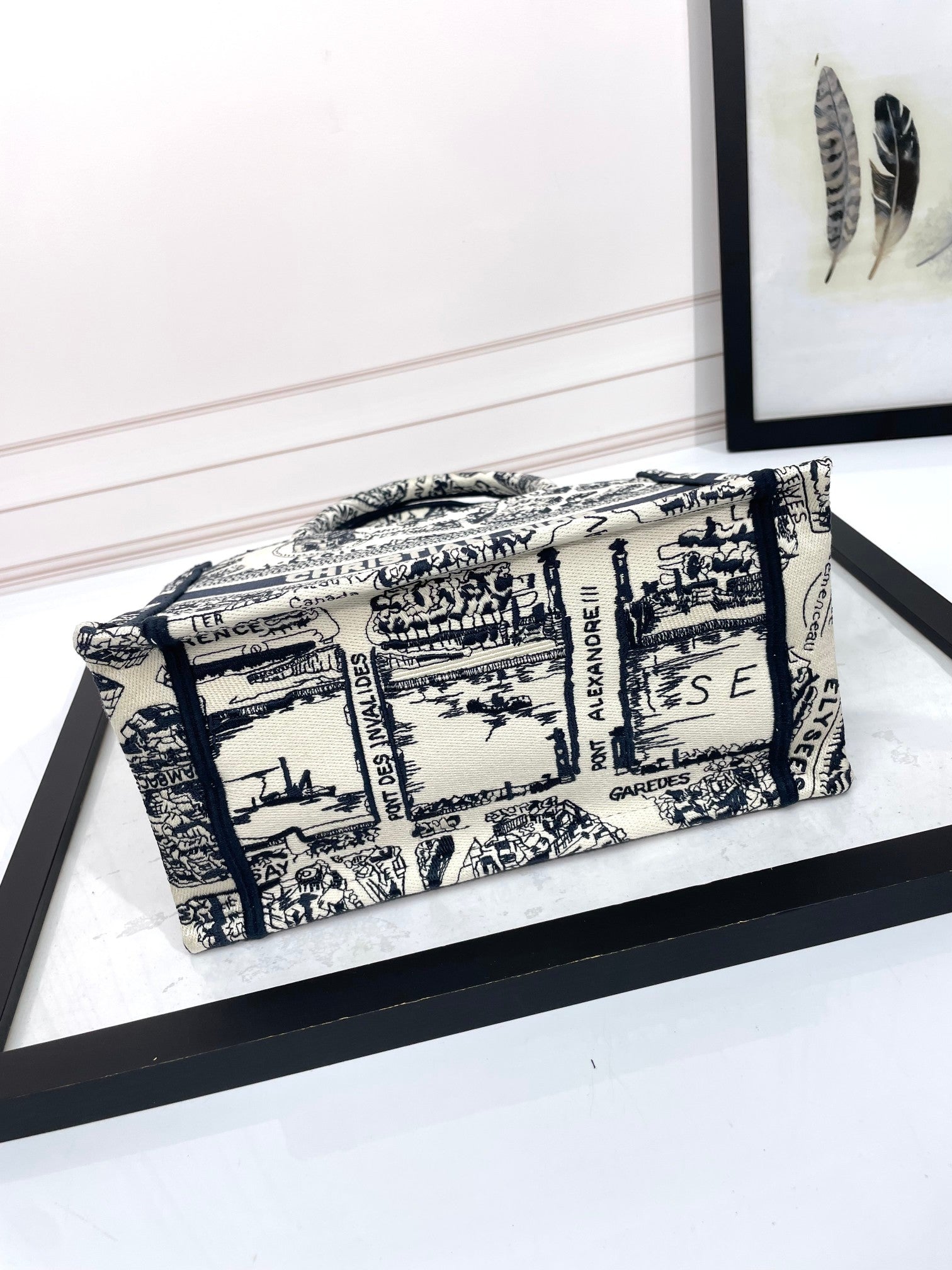 Dior Vintage Toile Map Pattern Canvas Top Handle Tote Handbag