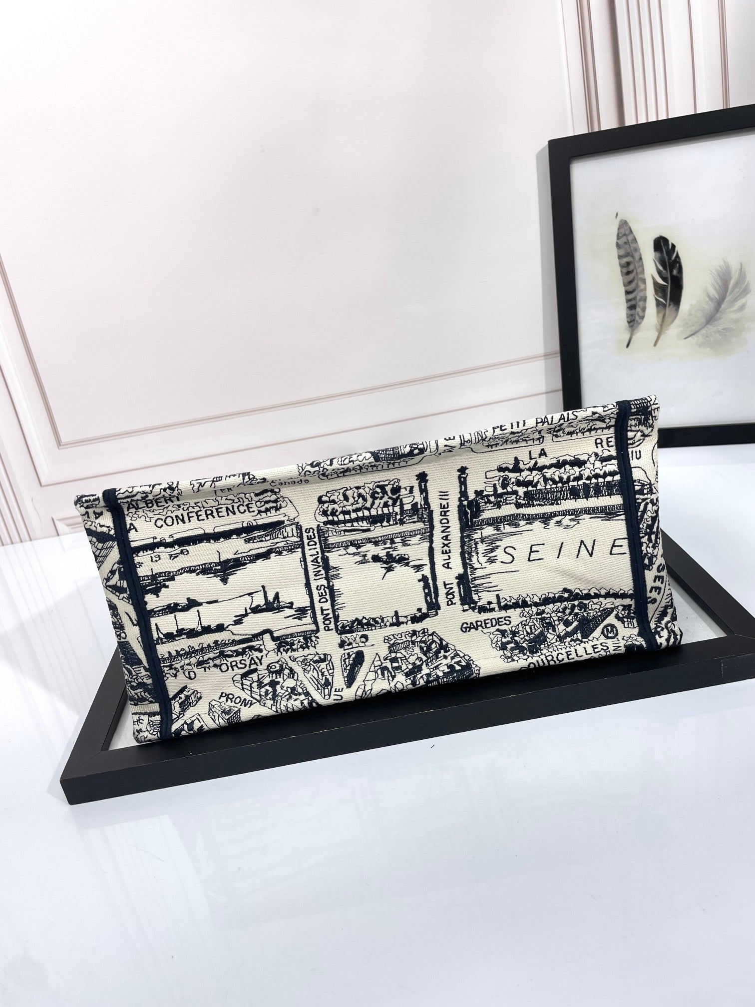 Christian Dior Large Book Tote - White and Black Plan de Paris Embroidery