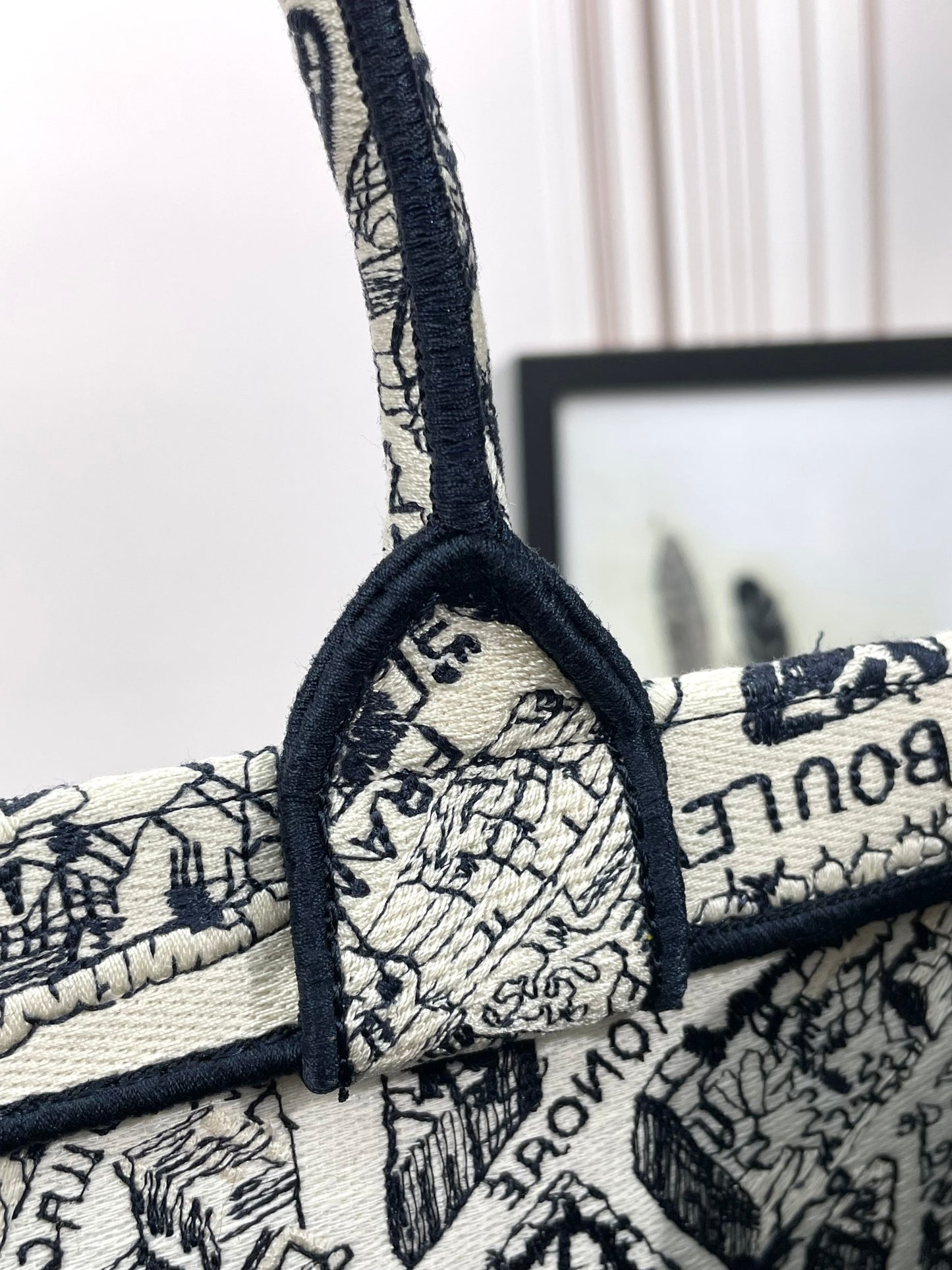 Dior Vintage Map Print Embroidered Canvas Tote Bag with Top Handles