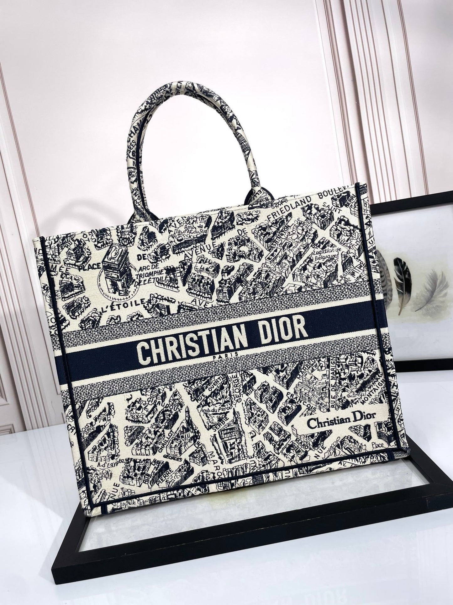 Dior Paris City Map Embroidered Canvas Tote Bag Large Travel Handbag
