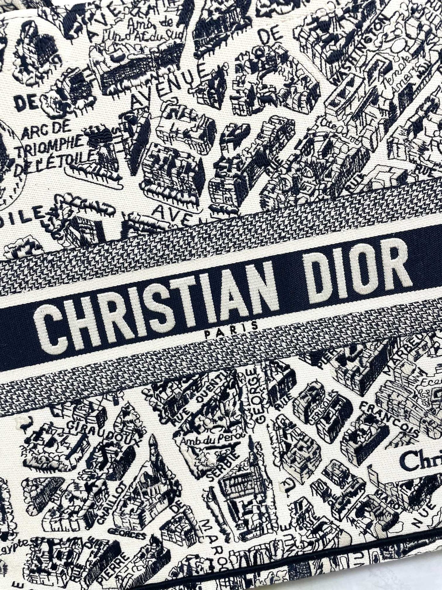 Dior Monochrome City Map Sketch Canvas Tote Handbag with Top Handles