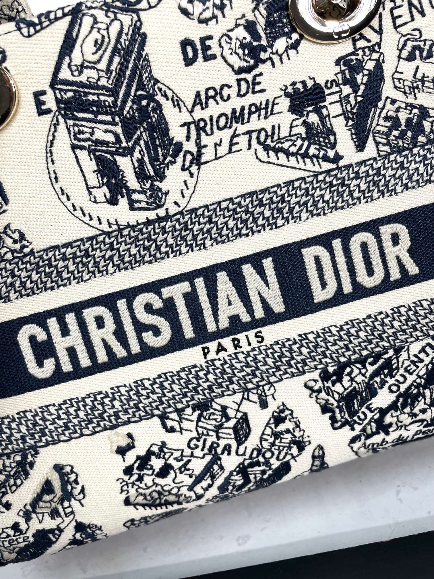 Christian Dior Medium Lady D-Lite Bag - Blue Toile de Jouy Embroidered Canvas Handbag