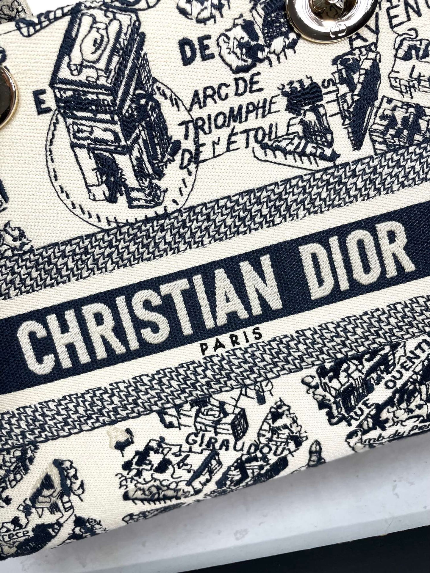 Dior Black and White Toile Print Canvas Top Handle Shoulder Bag