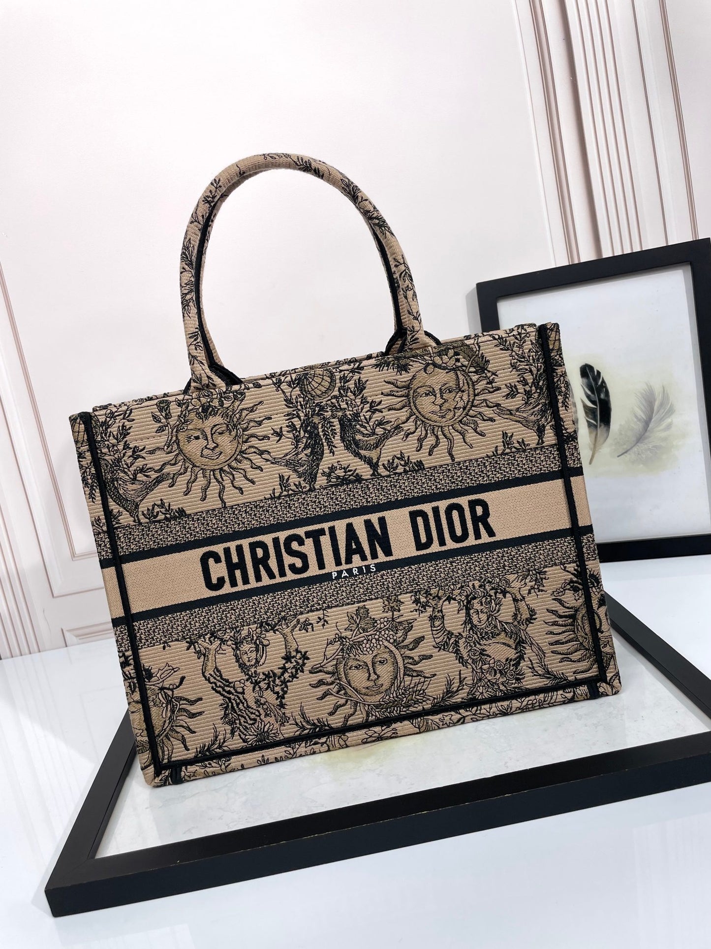 Dior Vintage Celestial Sun Print Canvas Tote Bag with Top Handles