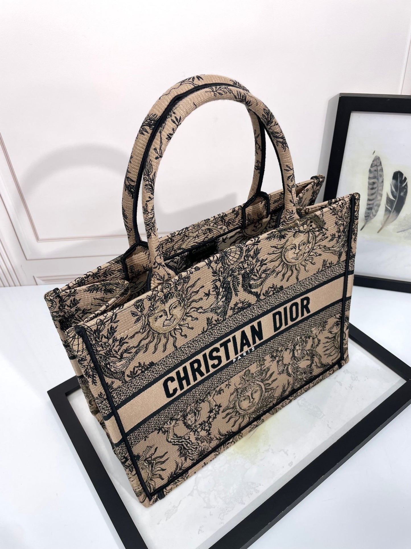 Dior Vintage Celestial Sun Print Canvas Tote Bag with Top Handles