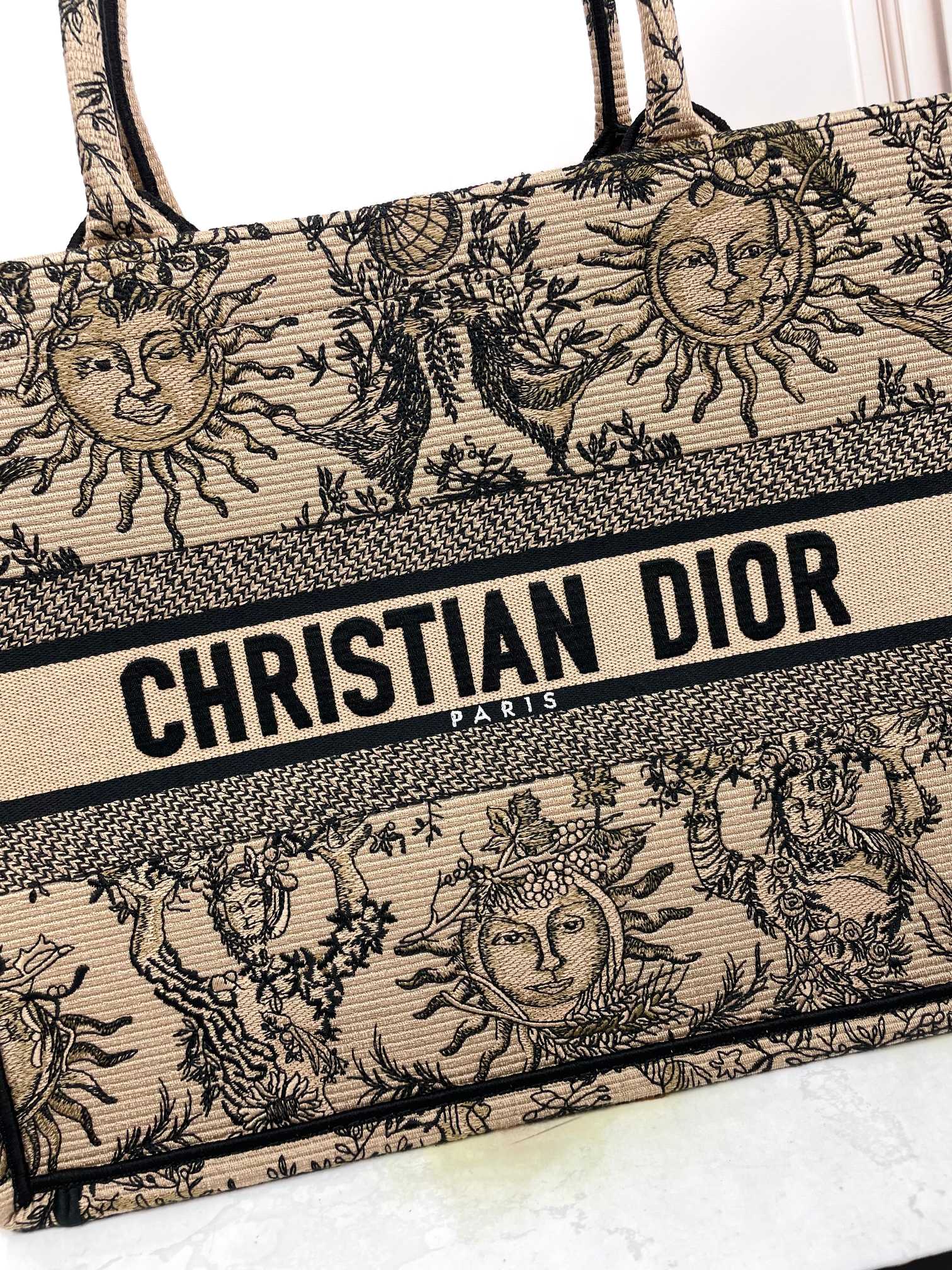 Dior Vintage Celestial Sun Print Canvas Tote Bag with Top Handles