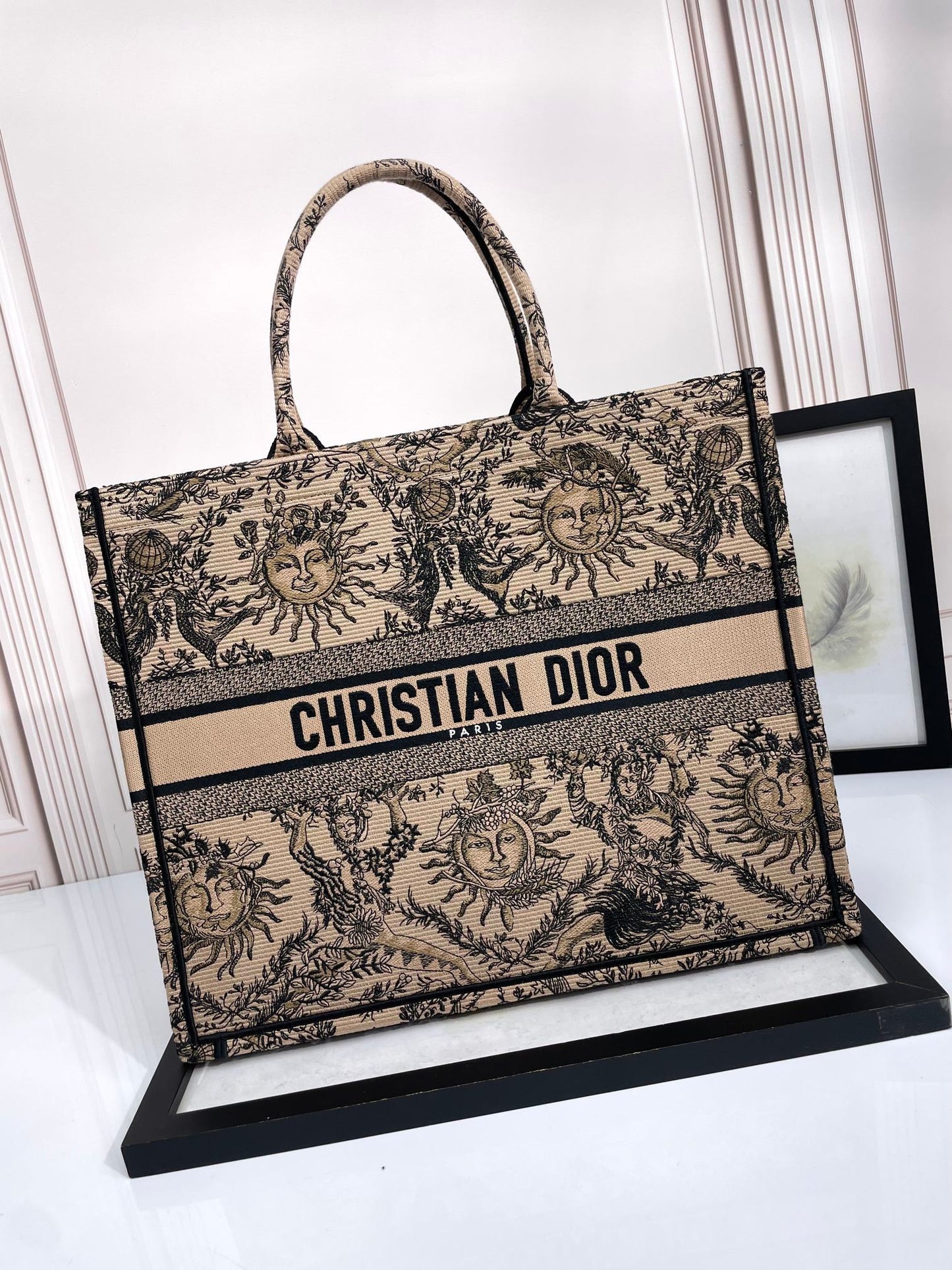 Dior Vintage Astrology Sun Motif Canvas Tote Bag Large Shoulder Purse