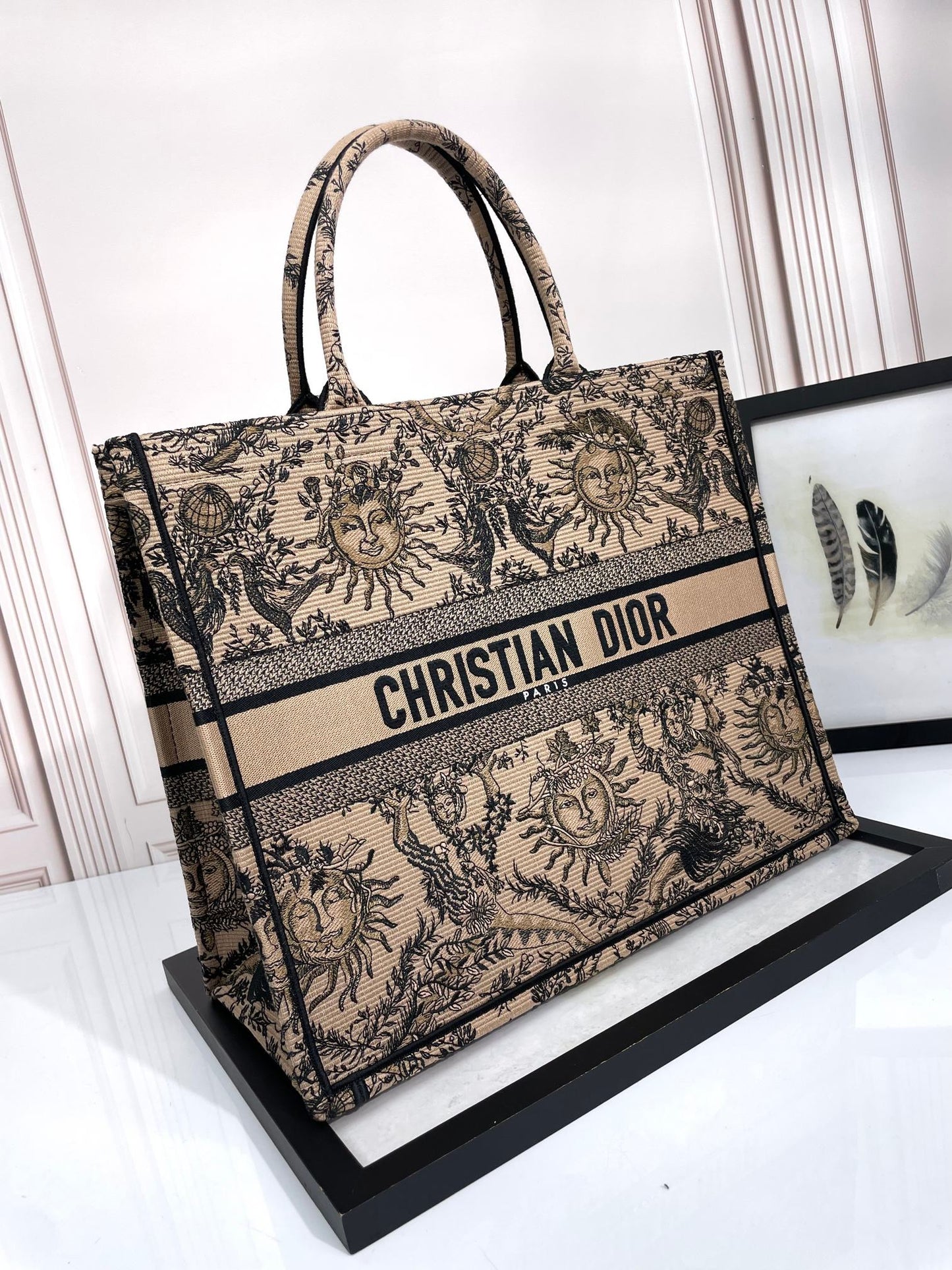 Dior Vintage Celestial Sun Embroidered Canvas Tote Bag