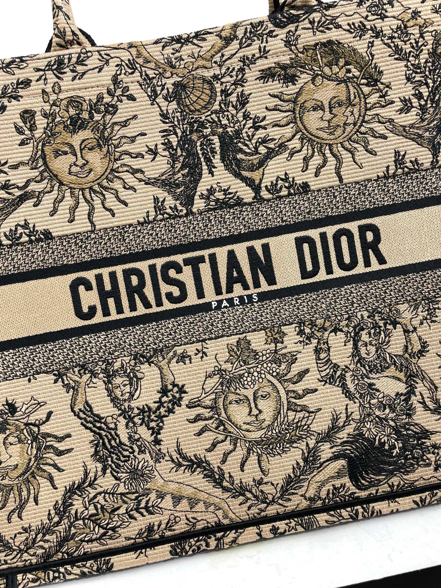 Dior Vintage Celestial Sun Embroidered Canvas Tote Bag