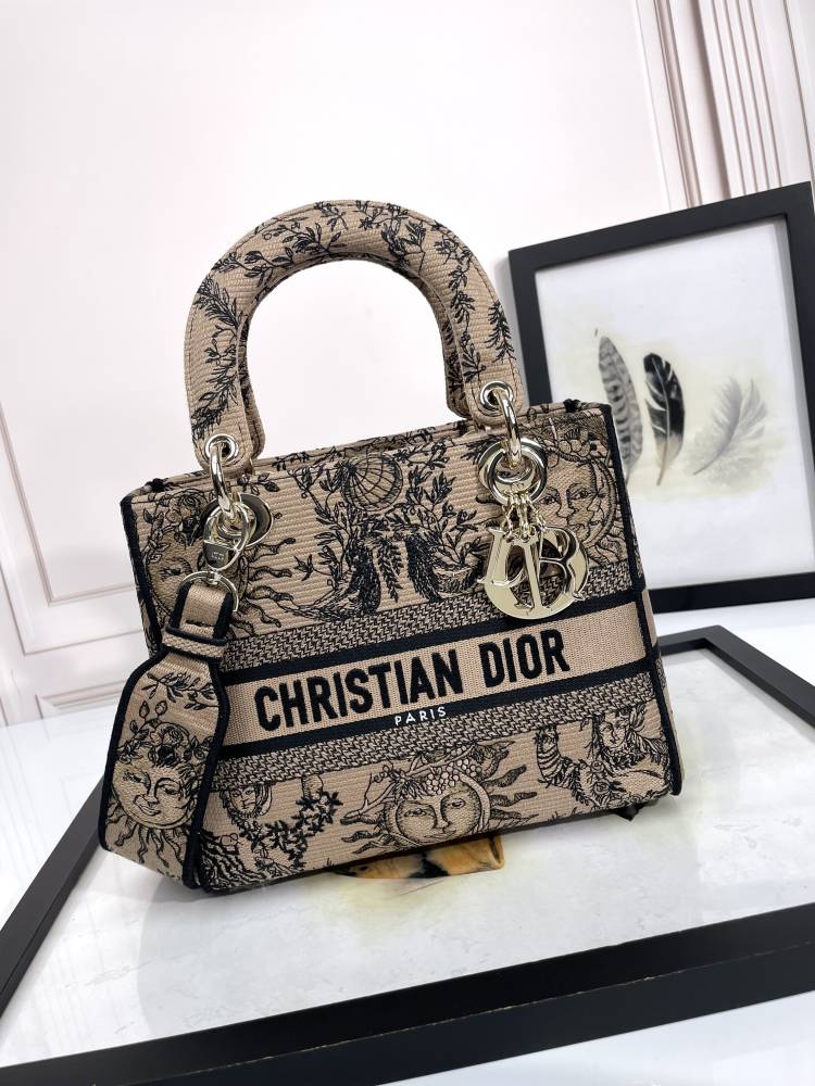 Dior Embroidered Canvas Handbag with Astrological Sun Pattern