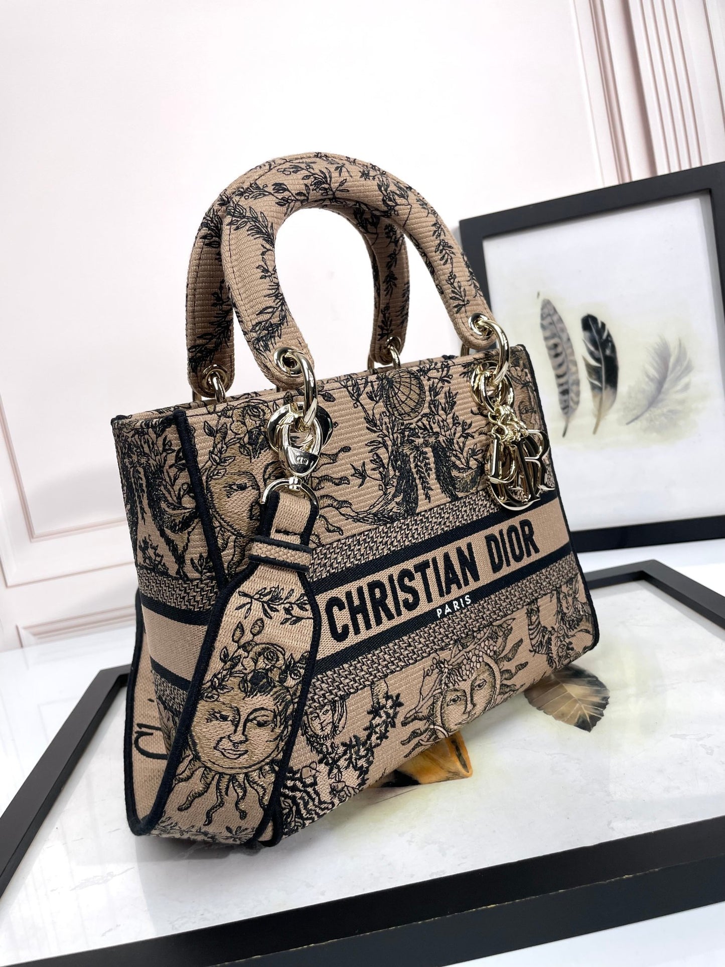 Dior Embroidered Canvas Handbag with Astrological Sun Pattern
