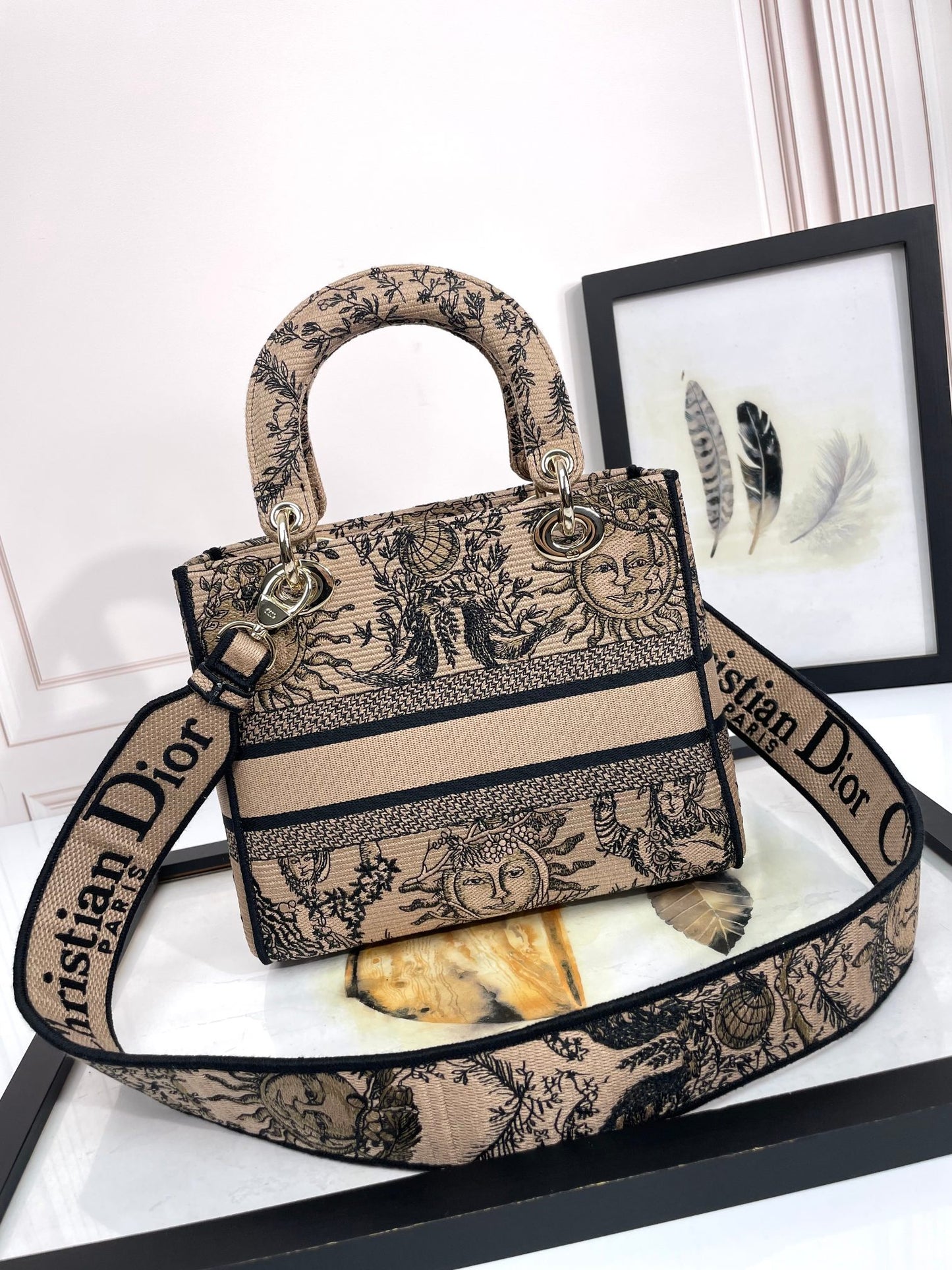 Dior Embroidered Canvas Handbag with Astrological Sun Pattern