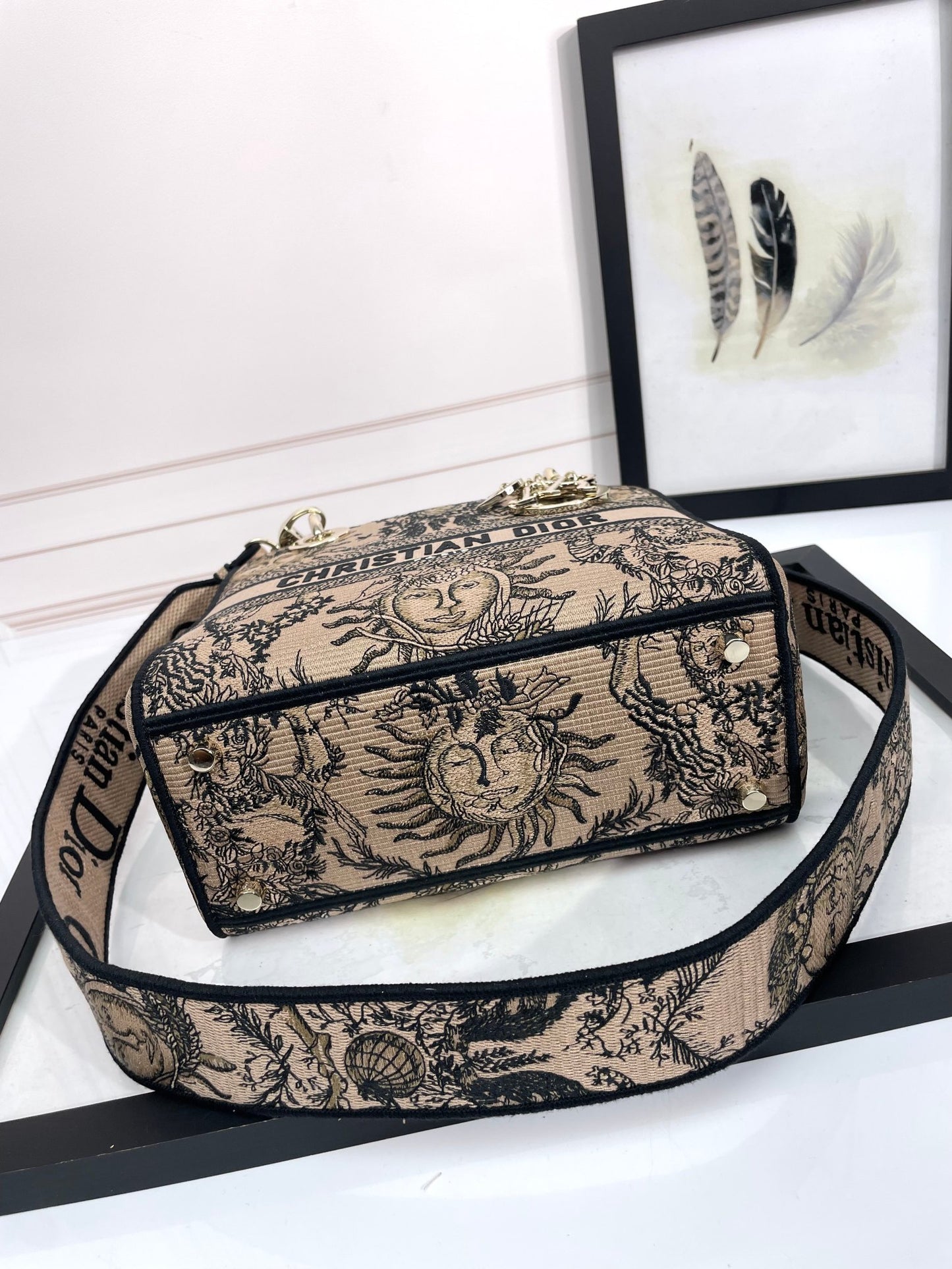Dior Vintage Celestial Embroidered Canvas Top Handle Shoulder Bag