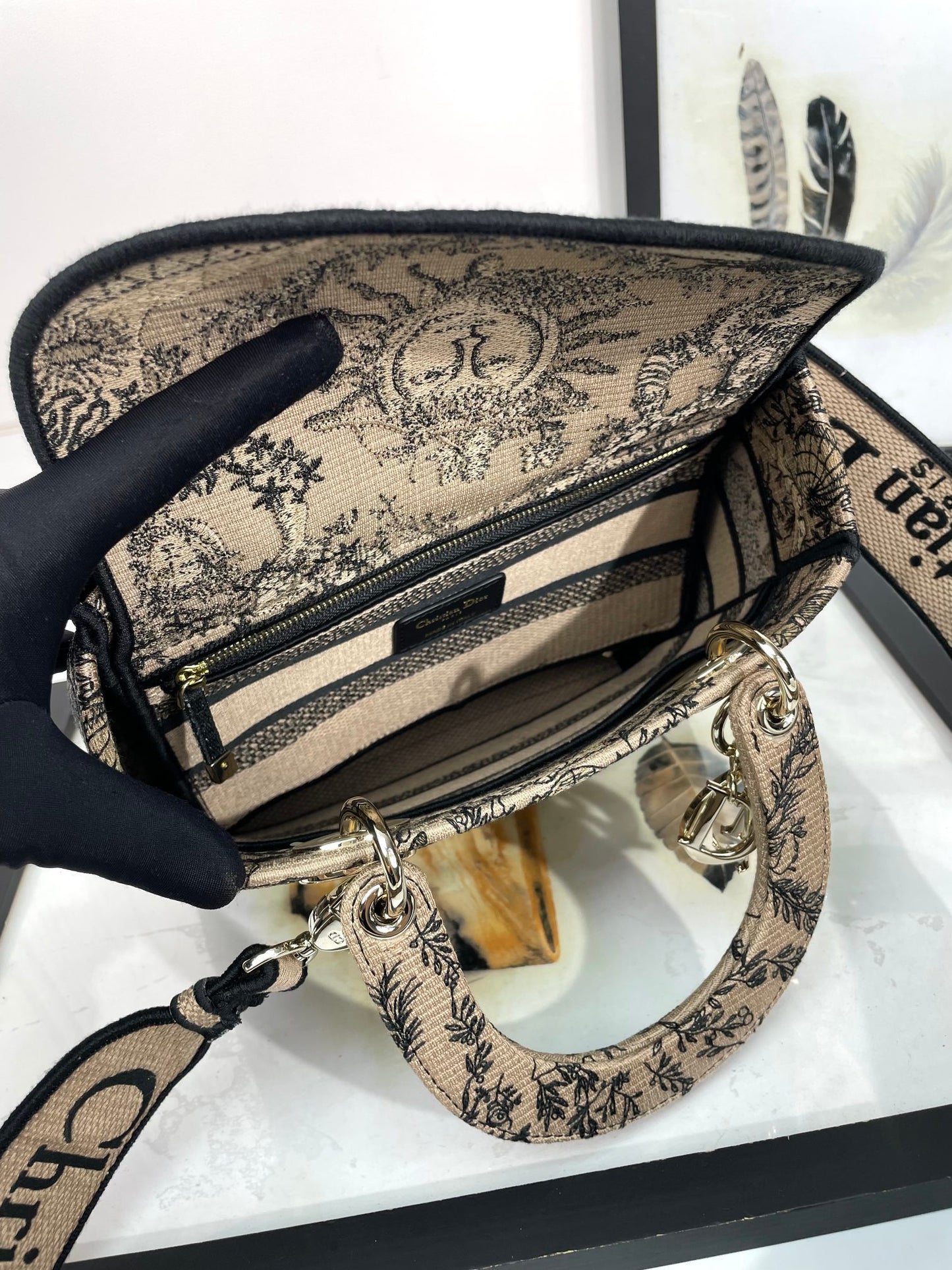 Dior Vintage Celestial Embroidered Canvas Top Handle Shoulder Bag