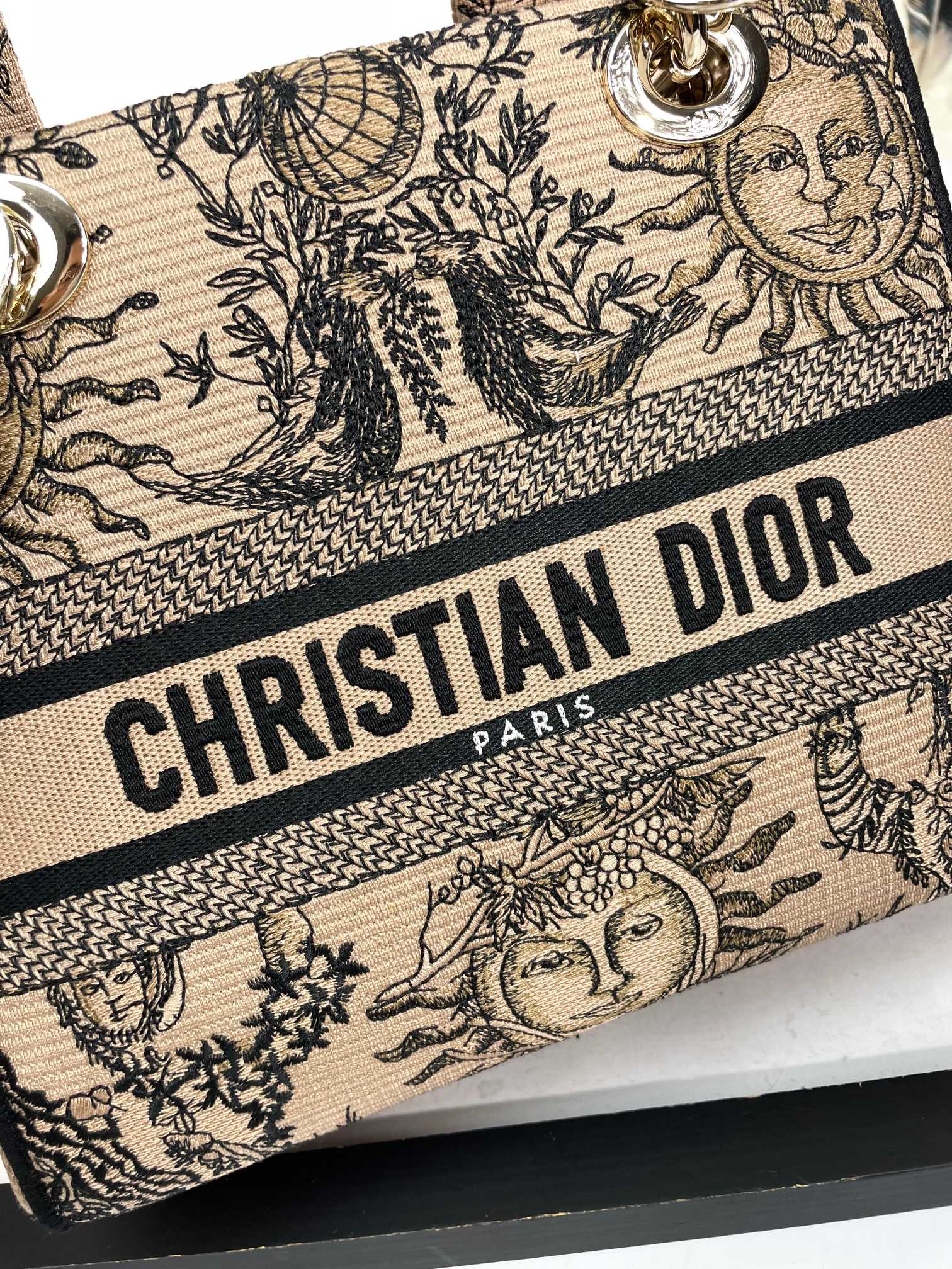 Dior Vintage Celestial Embroidered Canvas Top Handle Shoulder Bag