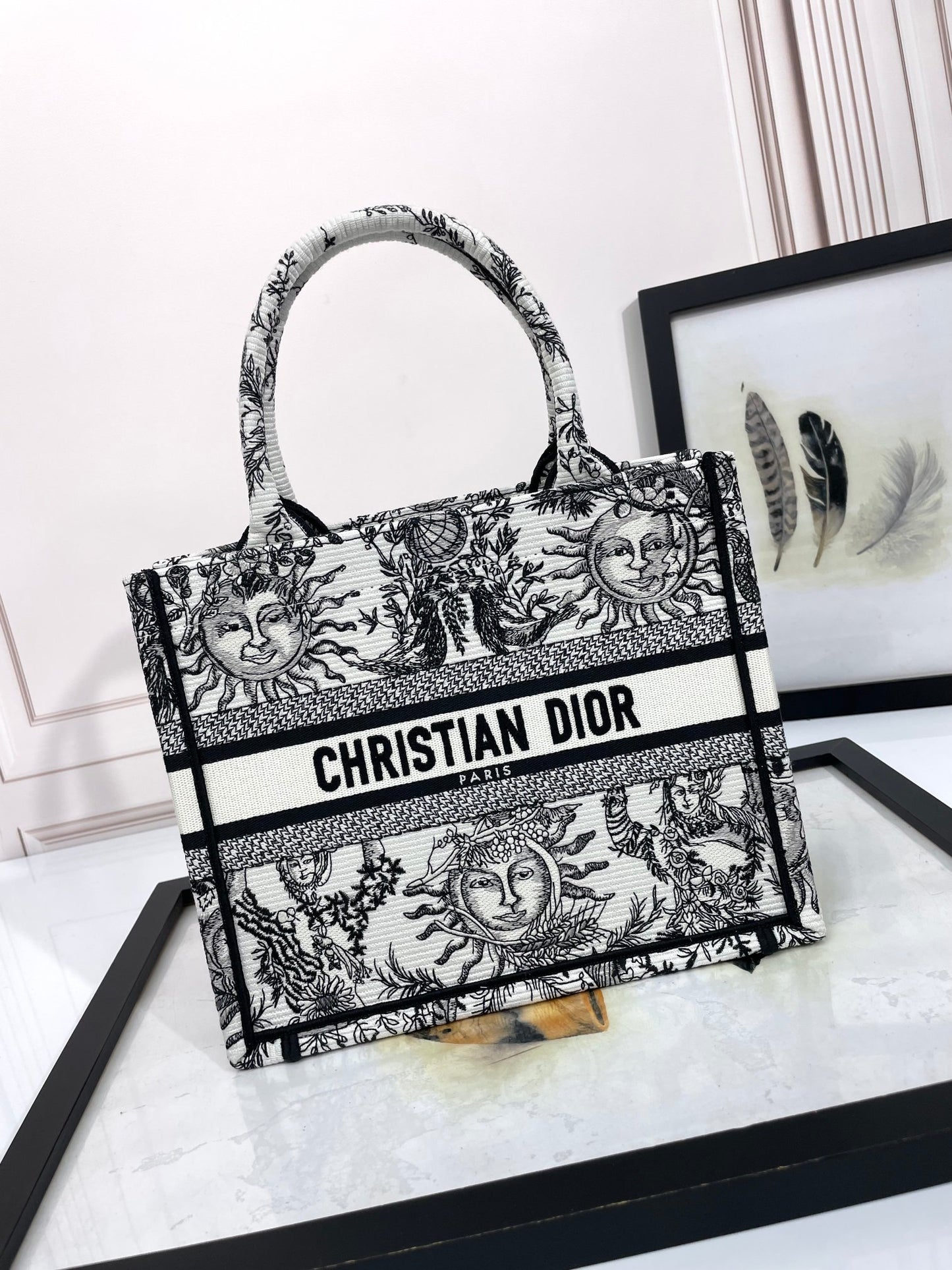 Dior Vintage Celestial Sun Pattern Canvas Top-Handle Tote Bag