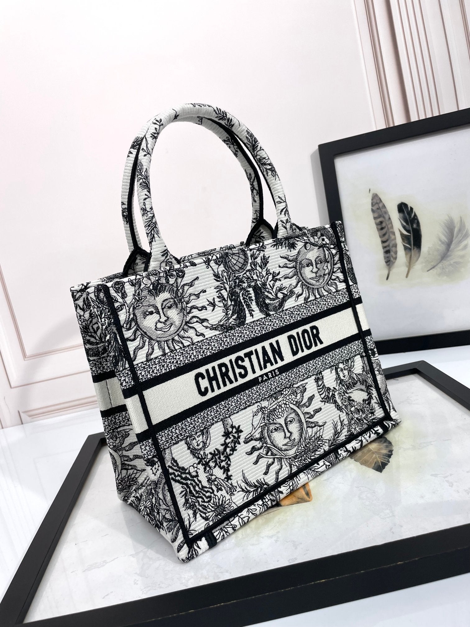 Christian Dior Book Tote Sun Print Canvas Handbag - Black & White
