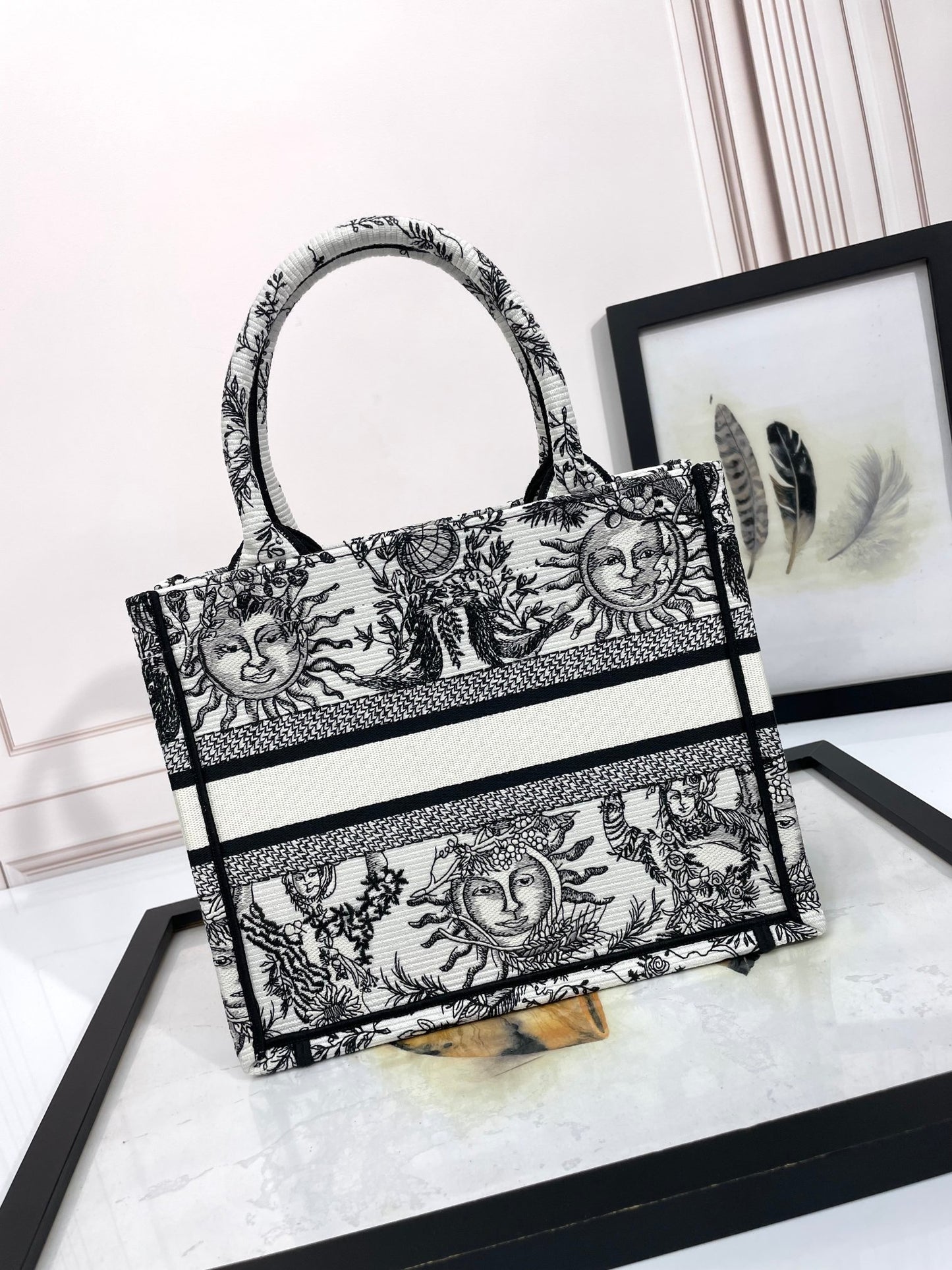Dior Vintage Celestial Sun Pattern Canvas Top-Handle Tote Bag