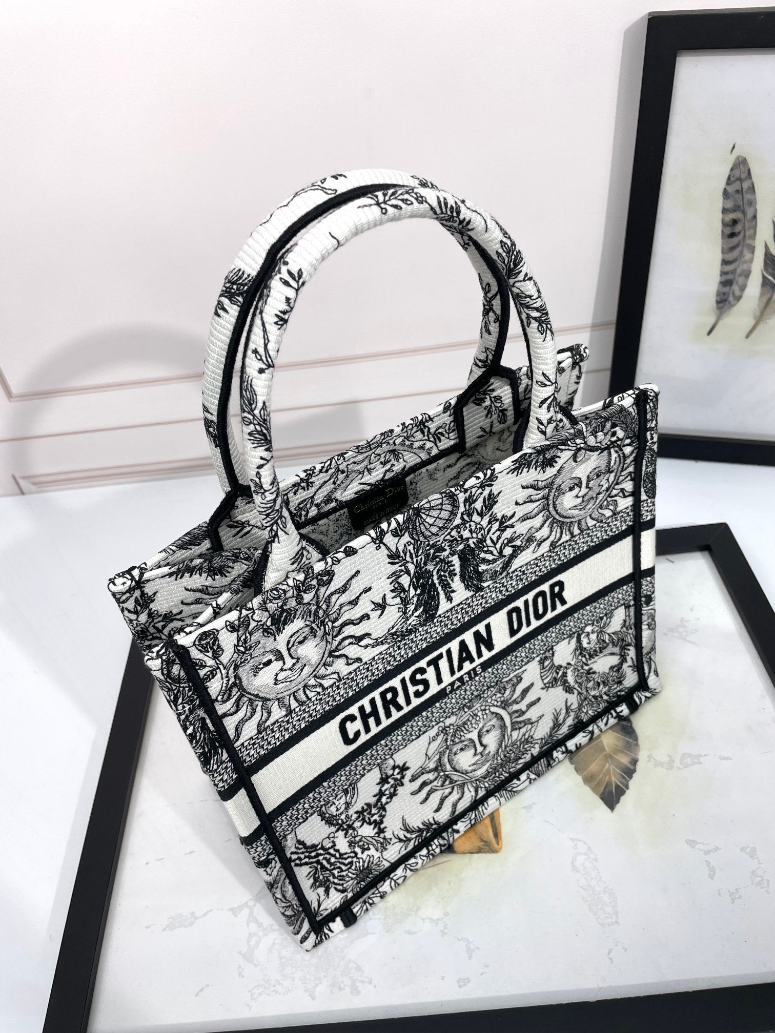 Christian Dior Book Tote Sun Print Canvas Handbag - Black & White