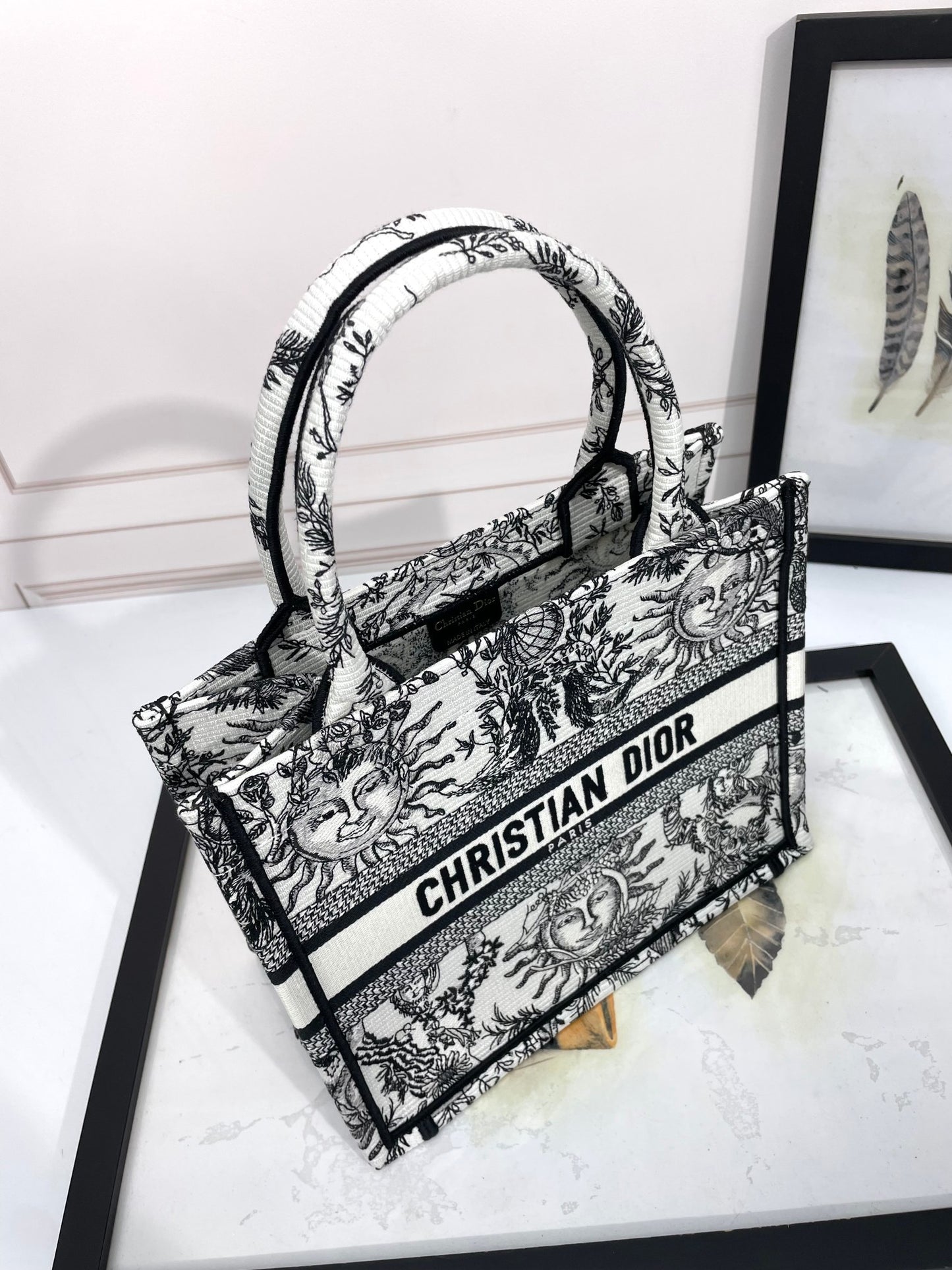 Dior Vintage Celestial Sun Pattern Canvas Top-Handle Tote Bag