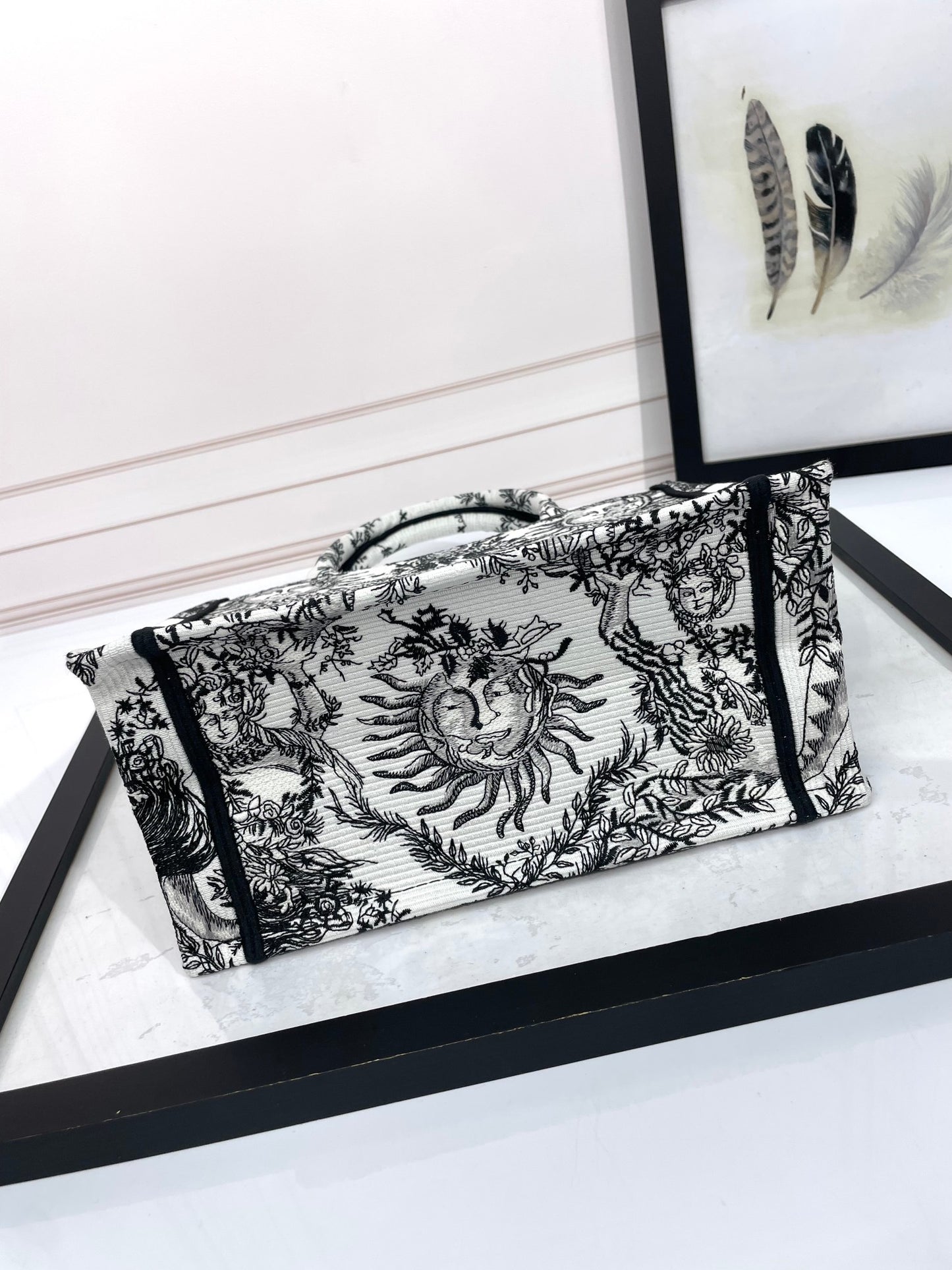 Dior Vintage Celestial Sun Pattern Canvas Top-Handle Tote Bag
