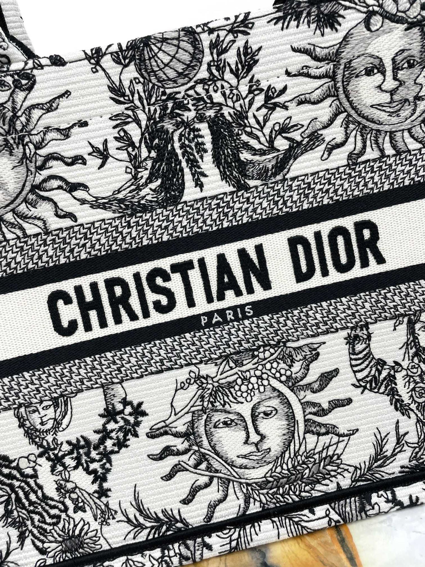 Dior Celestial Sun Motif Canvas Tote Bag with Top Handles