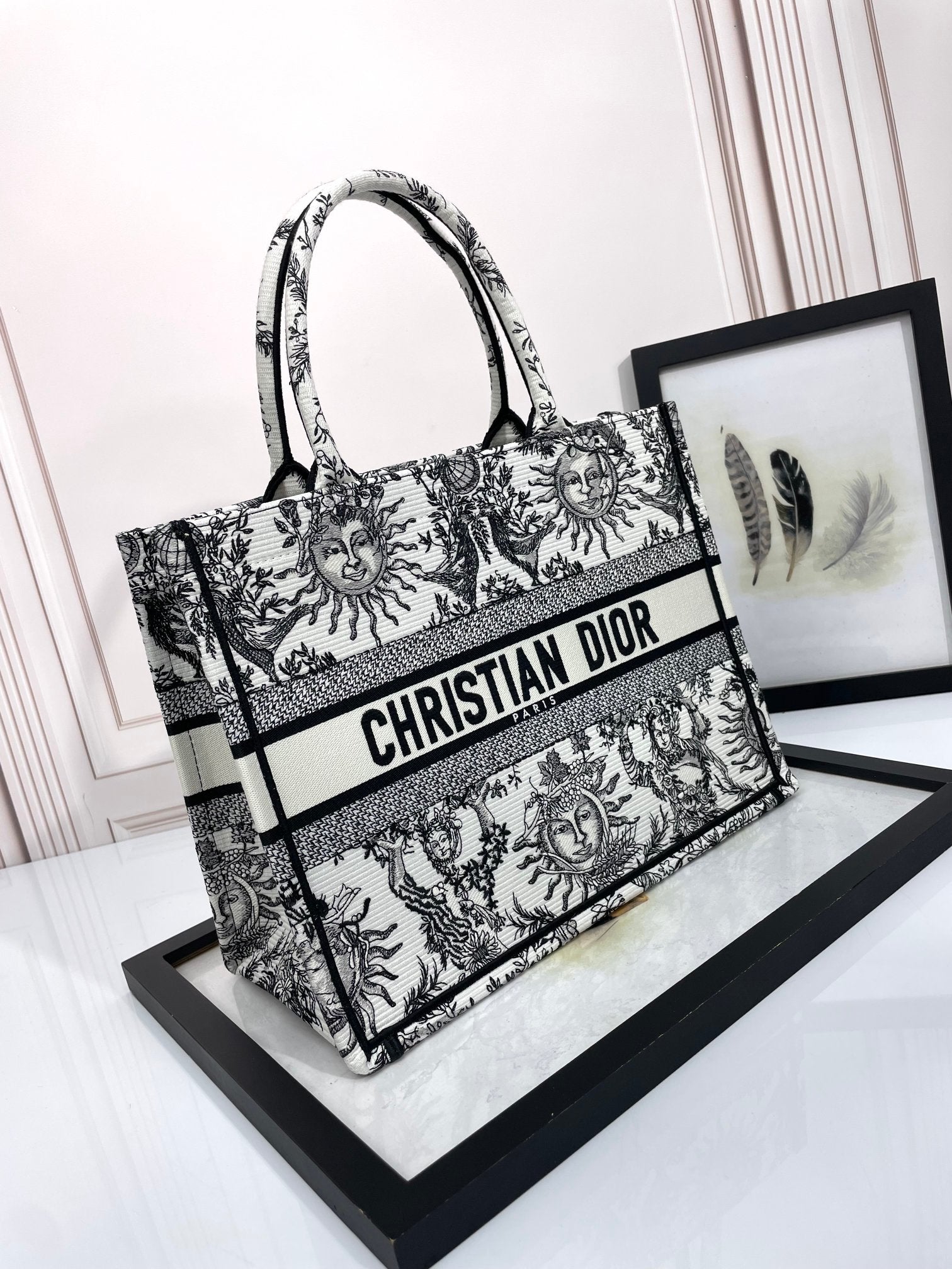 Dior Vintage Celestial Sun Print Embroidered Canvas Tote Bag