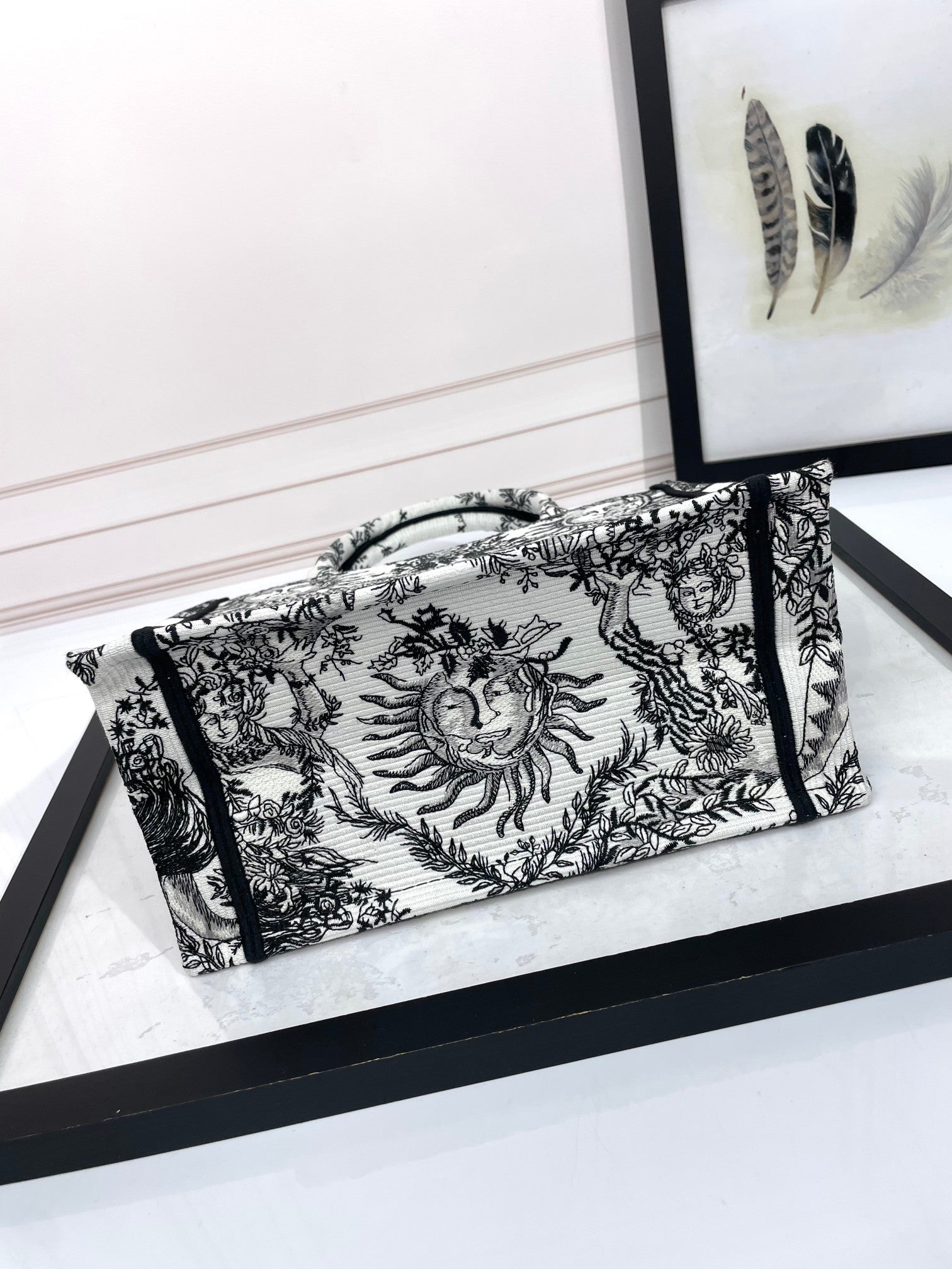 Dior Black and White Celestial Sun Embroidered Canvas Tote Bag